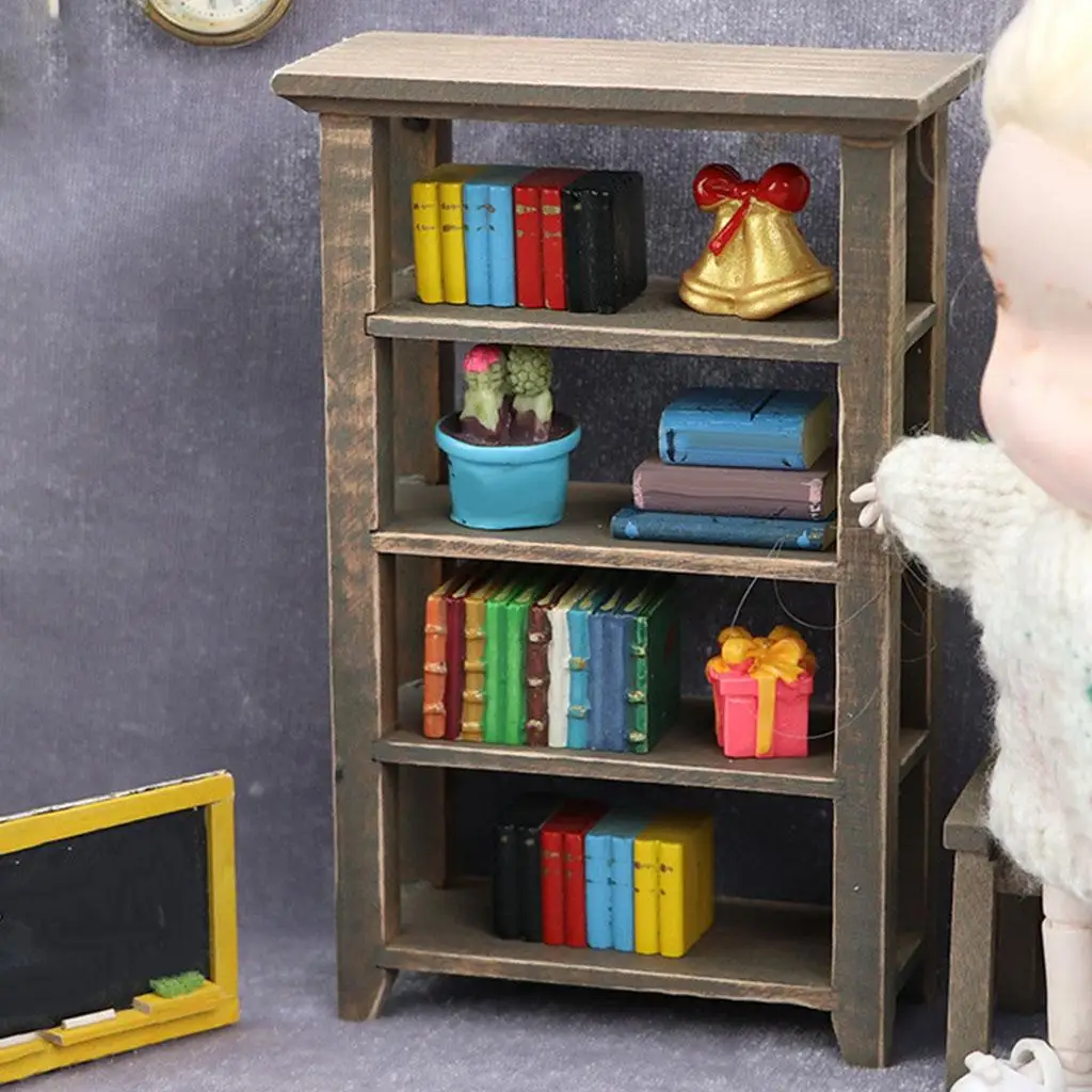 1/12 Dollhouse Miniature Bookcase 4-Tier Shelf for Kids 4 5 6 Holiday Gifts
