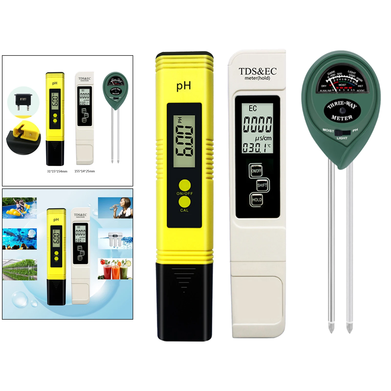 Premium Digital PH Meter TDS PPM Meter PH Tester EC and Temp Measurement High Accuracy 0-14 PH Lawn