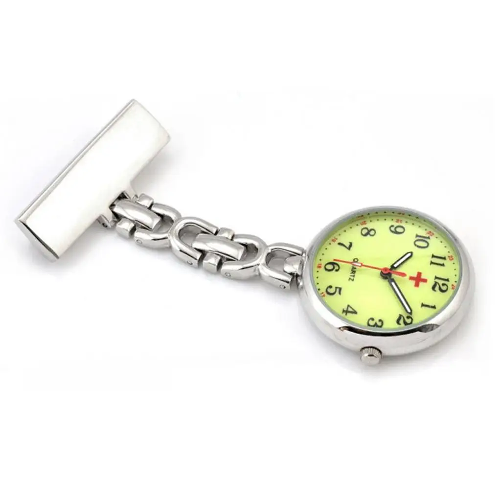 Fashion Large Face Nurses Pocket Fob Watch On Bar With Brooch White Luminous