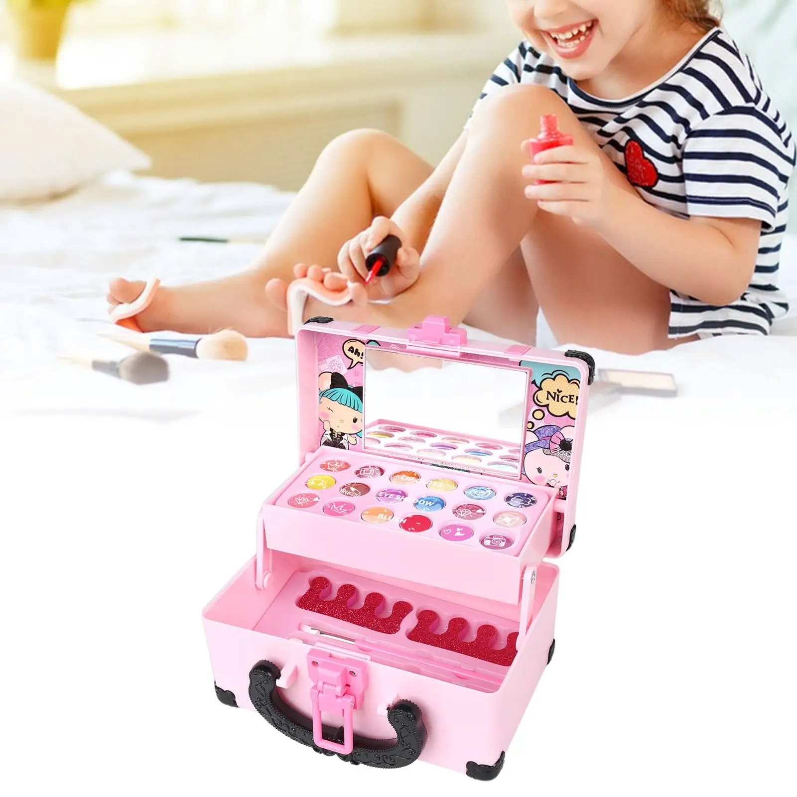 Pretend Play Makeup Toy Set Portable Pretend Cosmetic Makeup Accessories Children Makeup Playing Box for Girls Children Toddlers