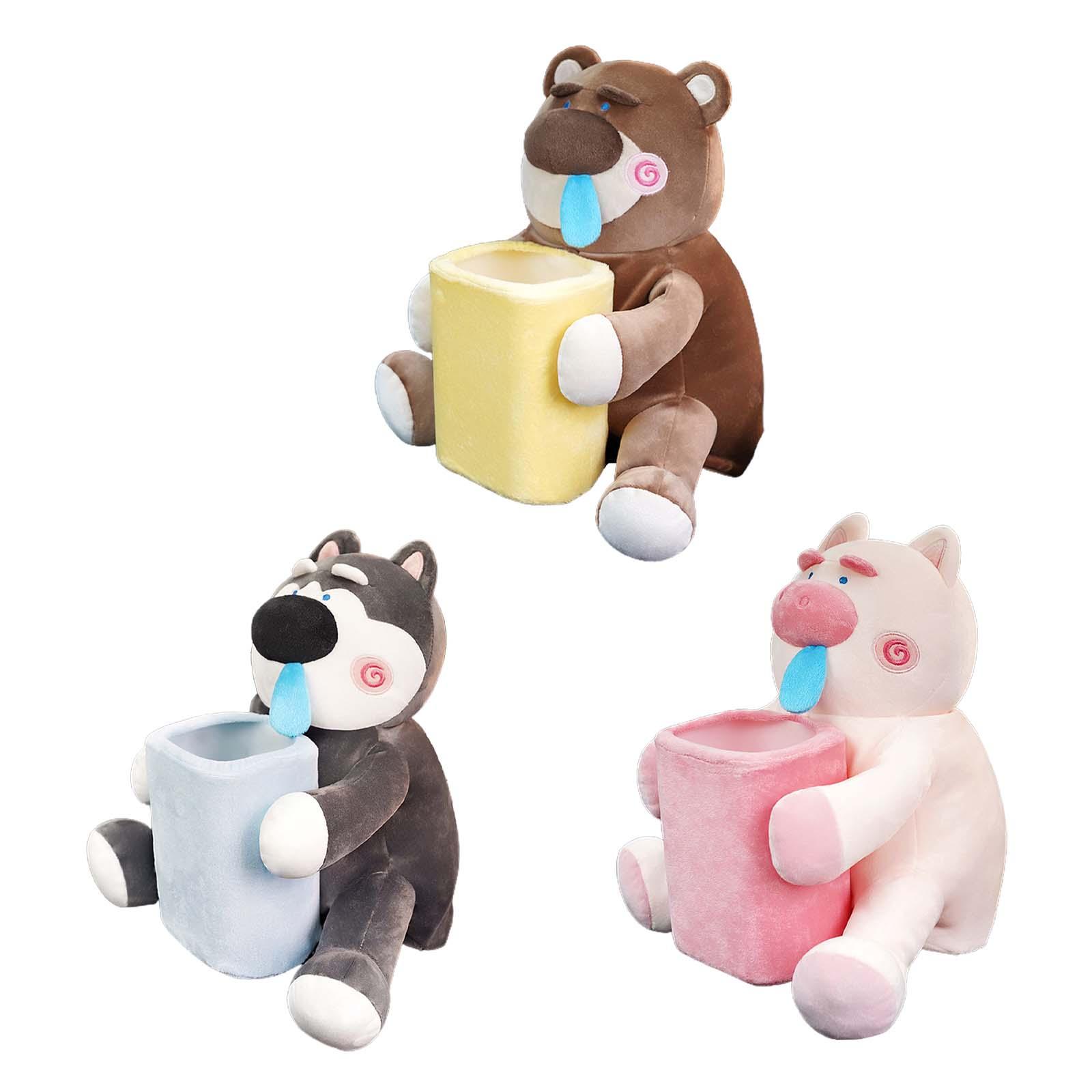 Soft Plush Tissue Box Trash Can Garbage Can Cute Plush Animals Adjustable Straps Tissue Paper Box for Automobile Decoration