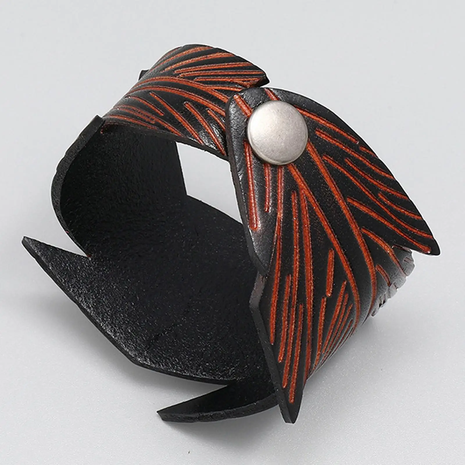 Mens Leather Bracelet Wide Cuff Bracelets Bangle Black Wrist Cuff Jewelry