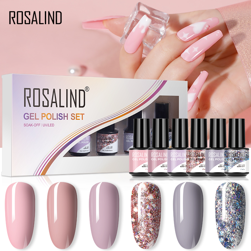 Best of ROSALIND 7ML Gel Nail Polish Set 2 / 4 / 6PCS Glitter Gel Polish For Manicure Colorful UV Lamp Semi Permanent Nail Polish Set Reviews & Tips