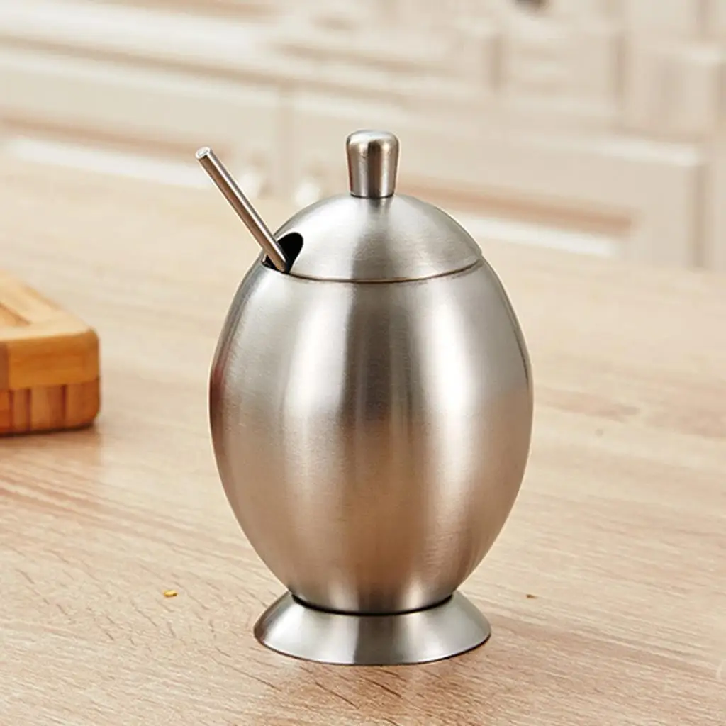 Stainless Steel Condiment Seasoning Containers Pots  and Sugar Canister,Dip Bowls with Spoons