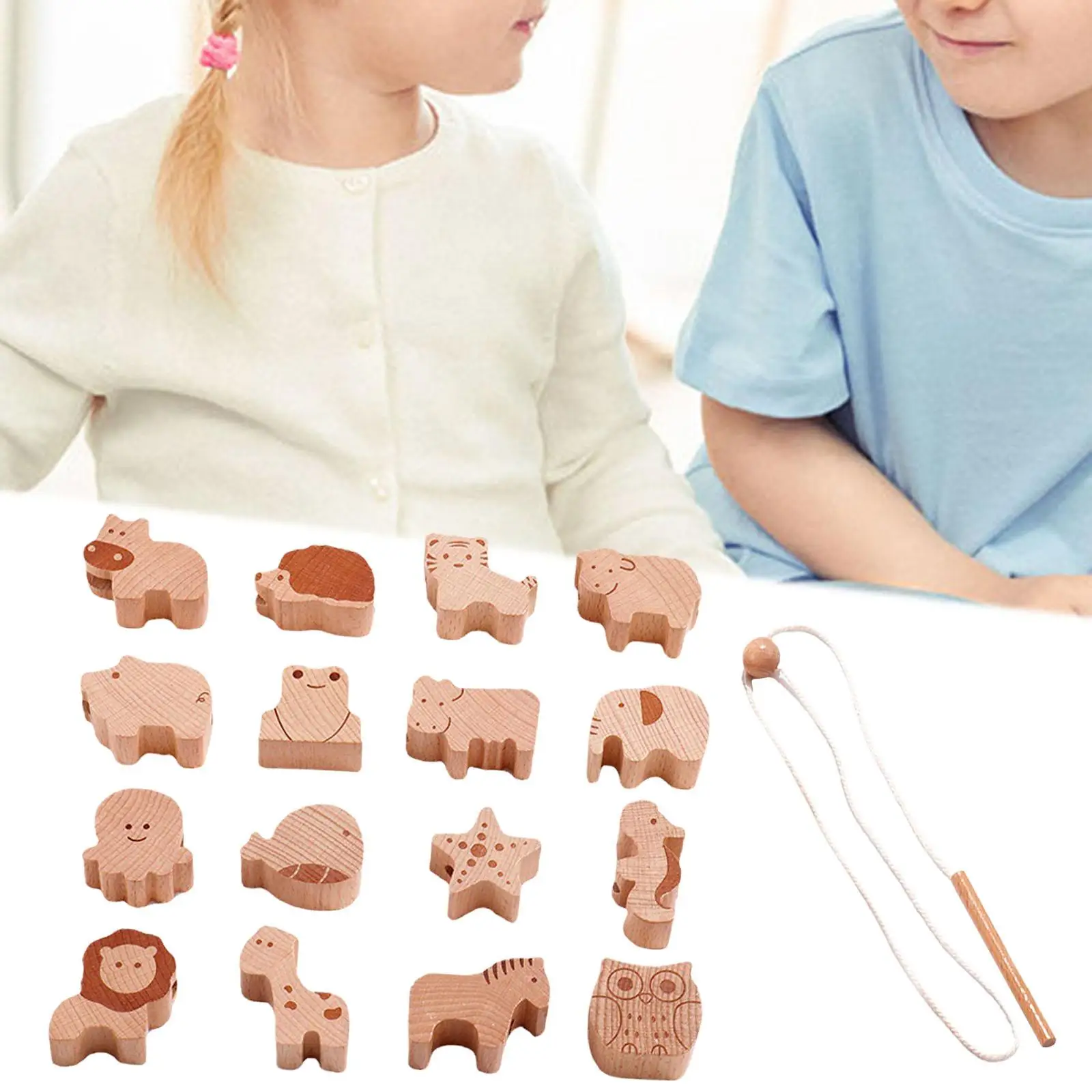 Wooden Lacing Beads Toys Early Educational Toy for Children Holiday Gifts