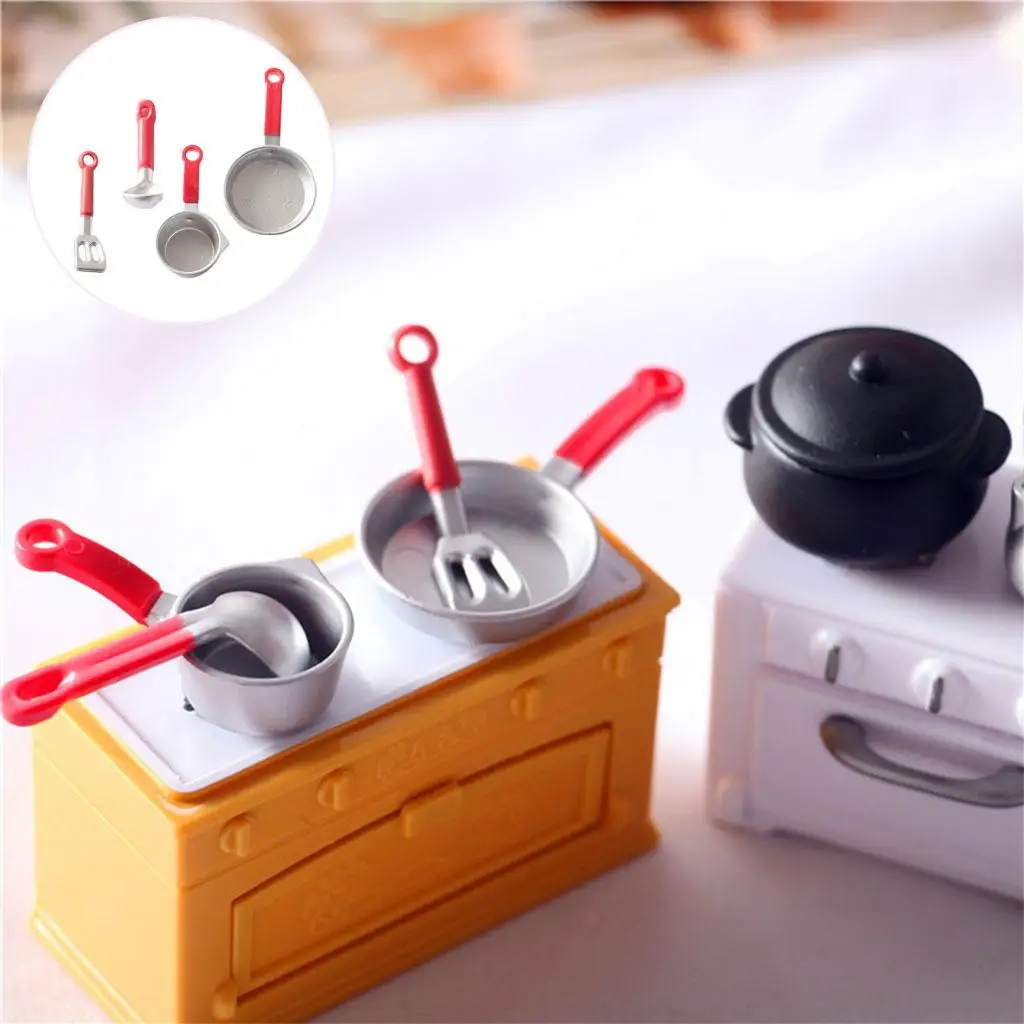 4x 1:12 Doll House Accessories Modern Cooking 1/12 Kitchen Toys Set Play House Set Furniture Models for Adults Teens Boys Girls