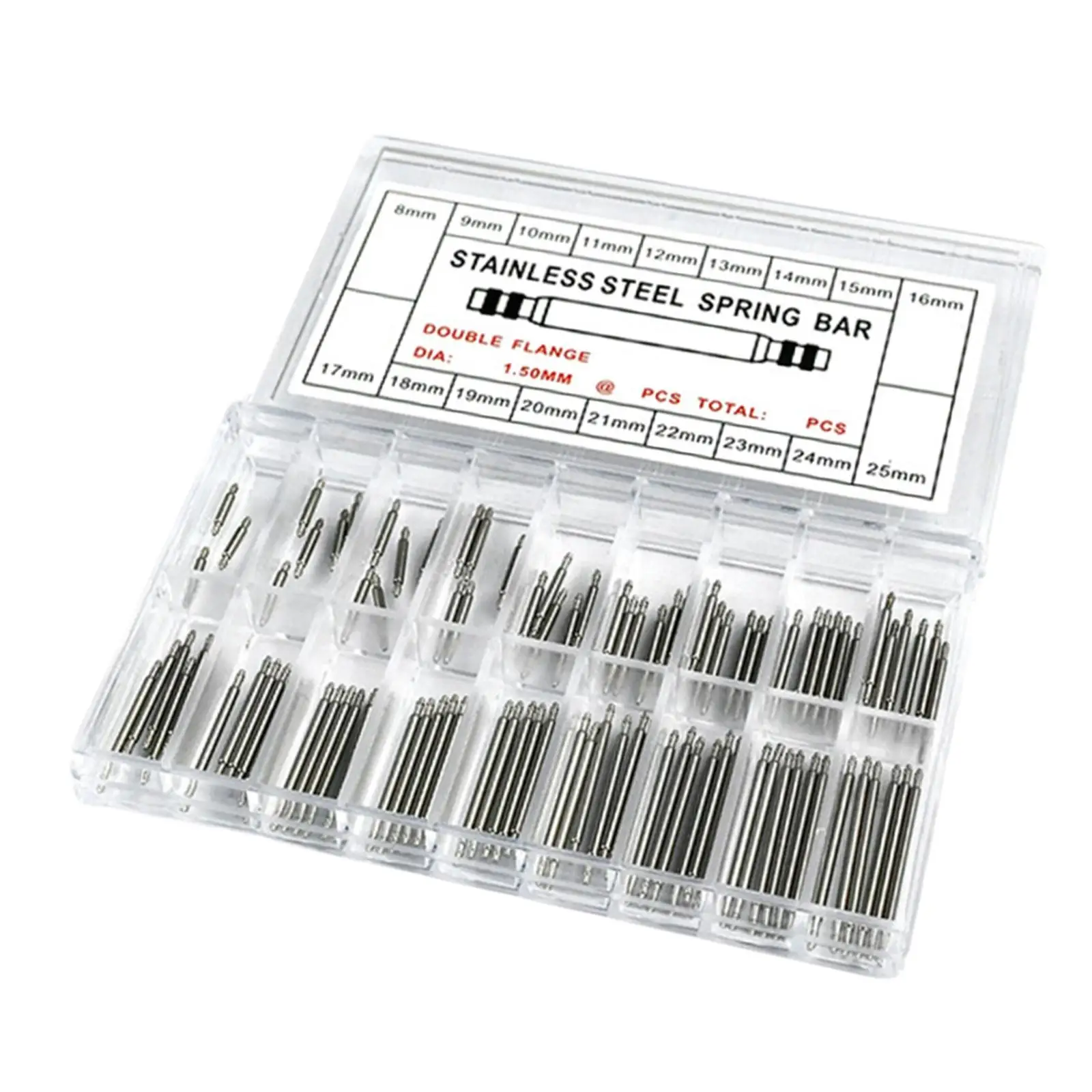 144Pcs Stainless Steel   Pins 8-25mm Double Flange Release Repair 18 Sizes Straight Pins, Watch Replaces