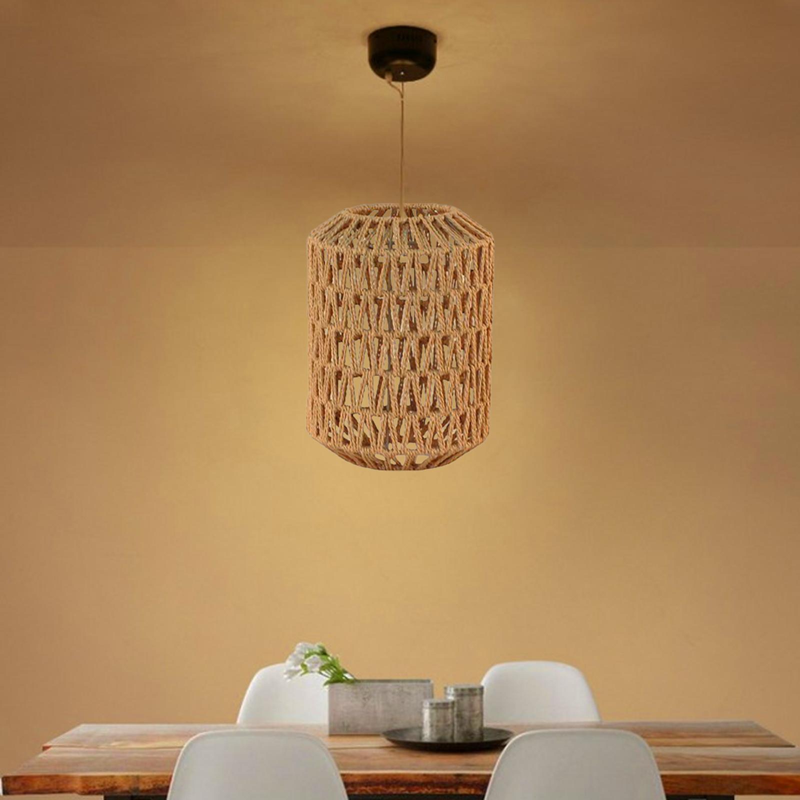 Handwoven Rattan Lamp Shade Hanging Light Cover Woven Pendant Lampshade for Bedroom Dining Room Teahouse Kitchen Island