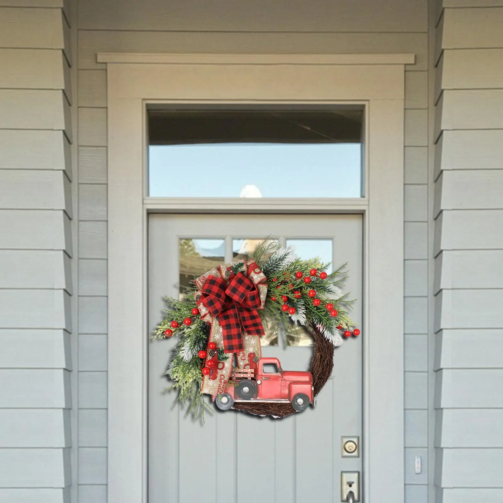 Christmas Wreath Christmas Door Wreath Front Door Hanging Decor Red Truck Door Wreath for Dining Room Cafe Home Decorations