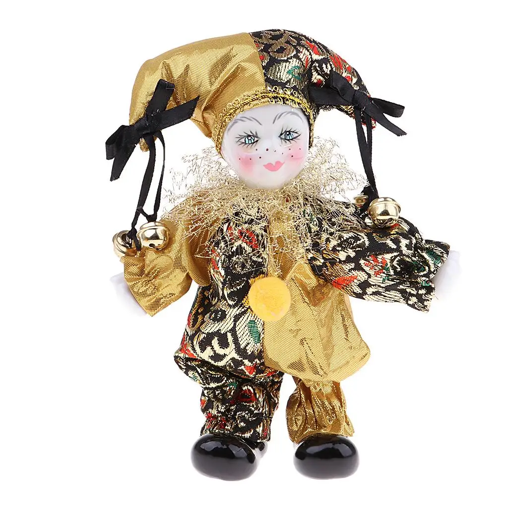 Golden Porcelain Clown Doll Sweet  Figures Model Festival Gift  Desk Display Decoration