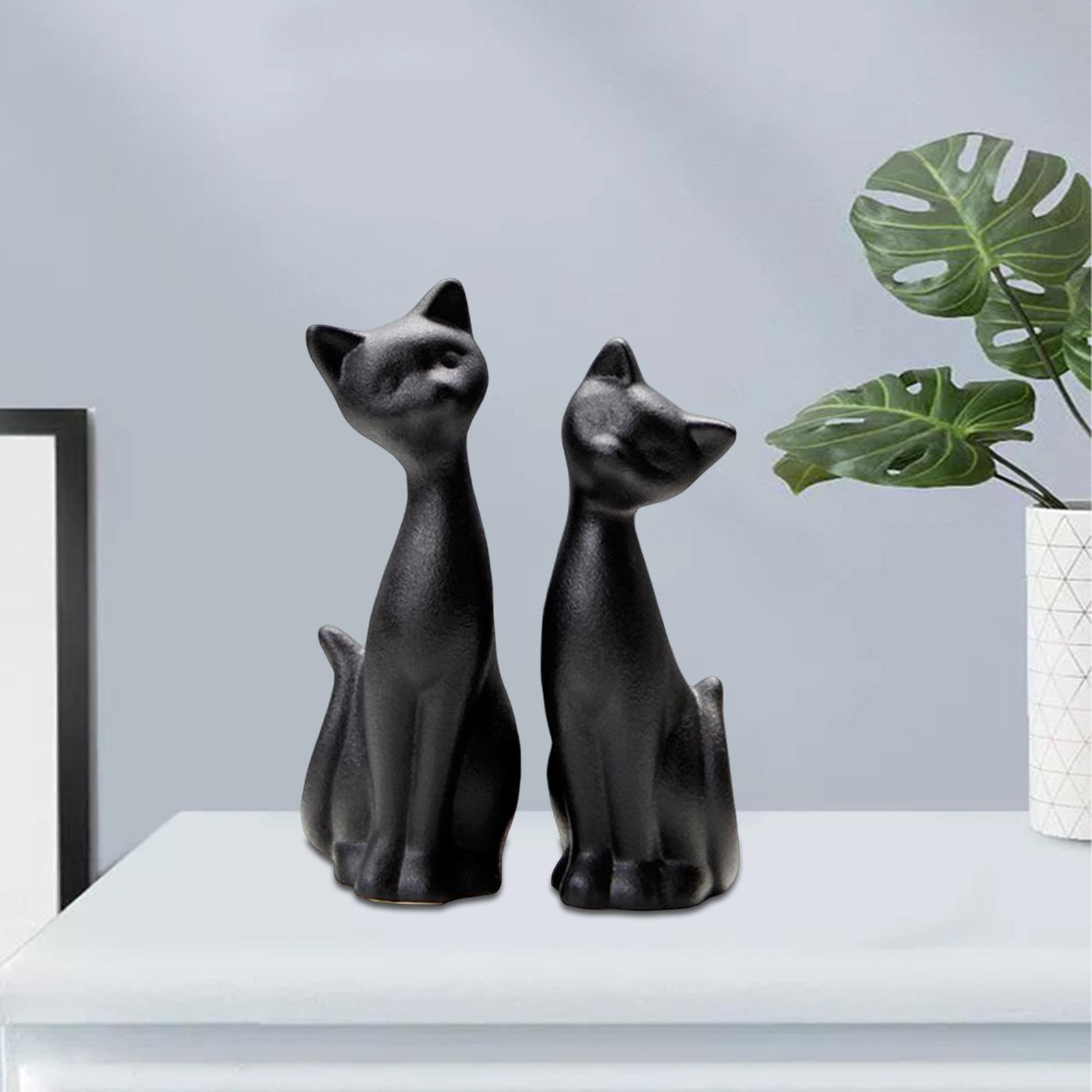 2pcs Modern Cat Statues Fireplace Kitten Figurines Bookshelf Home Decoration
