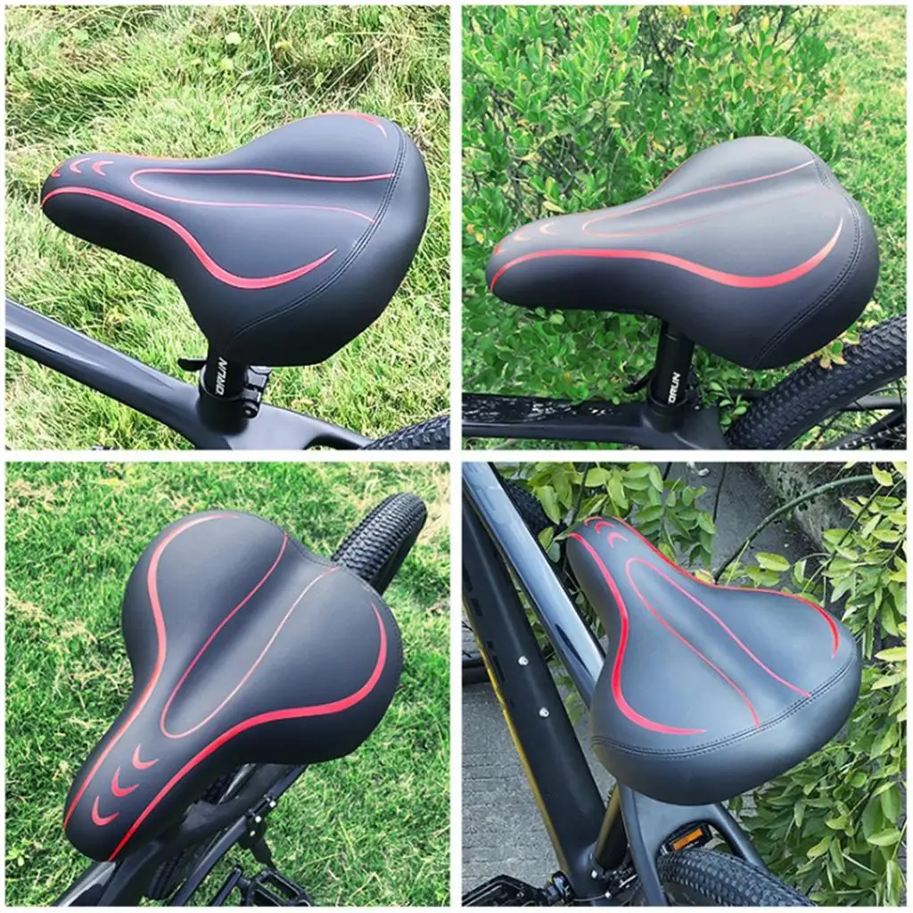 Comfort Bike Saddle Gel Padded Seat Waterproof PU Steel Rail Dual Spring Black