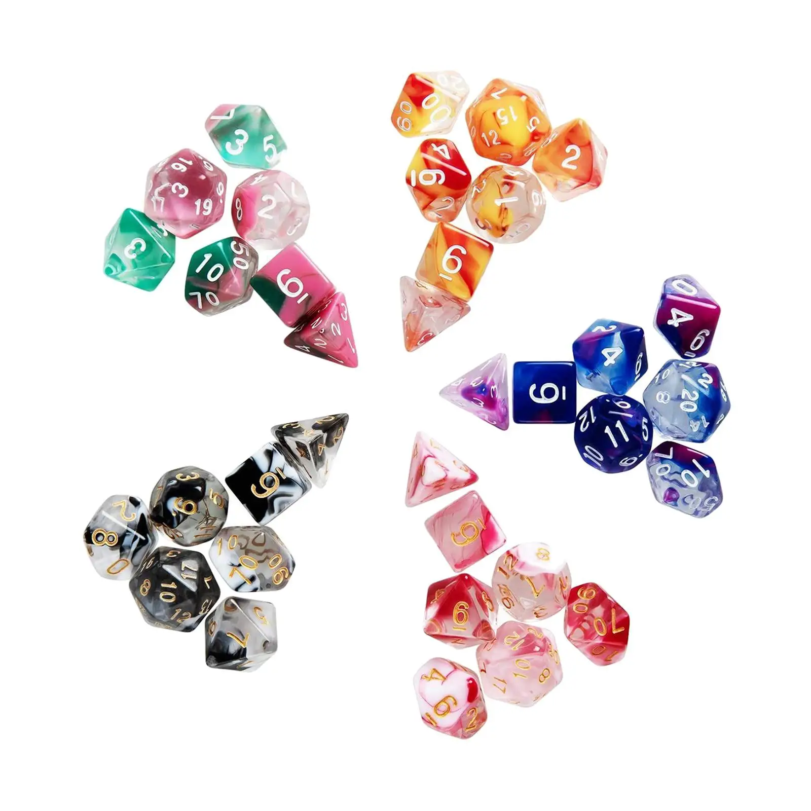 35x Acrylic Polyhedral Dices Set Party Toys,D4-D20 Entertainment Toys for RPG Card Games