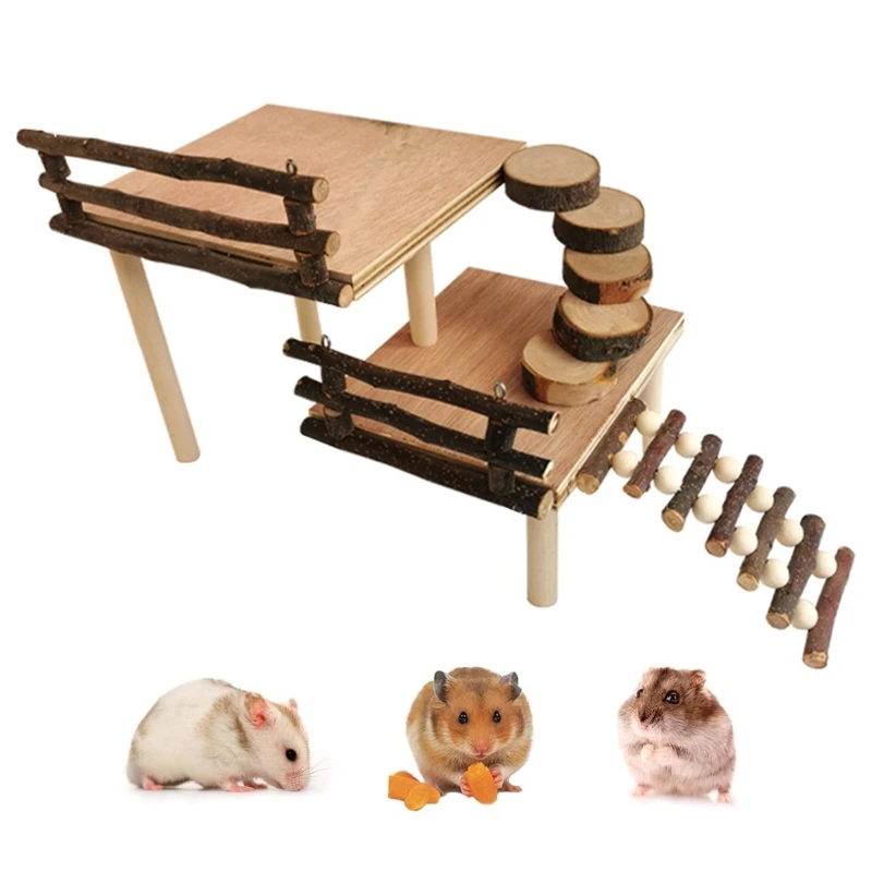 Tylu Wooden Hamster Climbing Toys Hamster Playground Wooden Small Animals Ladder Bridge Ramps Chew Toys for Mouse Gerbil Syrian Hamster 