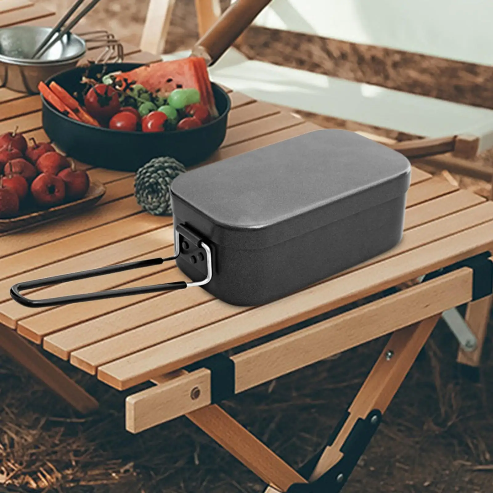 Outdoor Cooking Bento Box Rectangle Nonstick Sealed Stainless Steel Durable Leakproof Lunchbox for Hiking Picnic