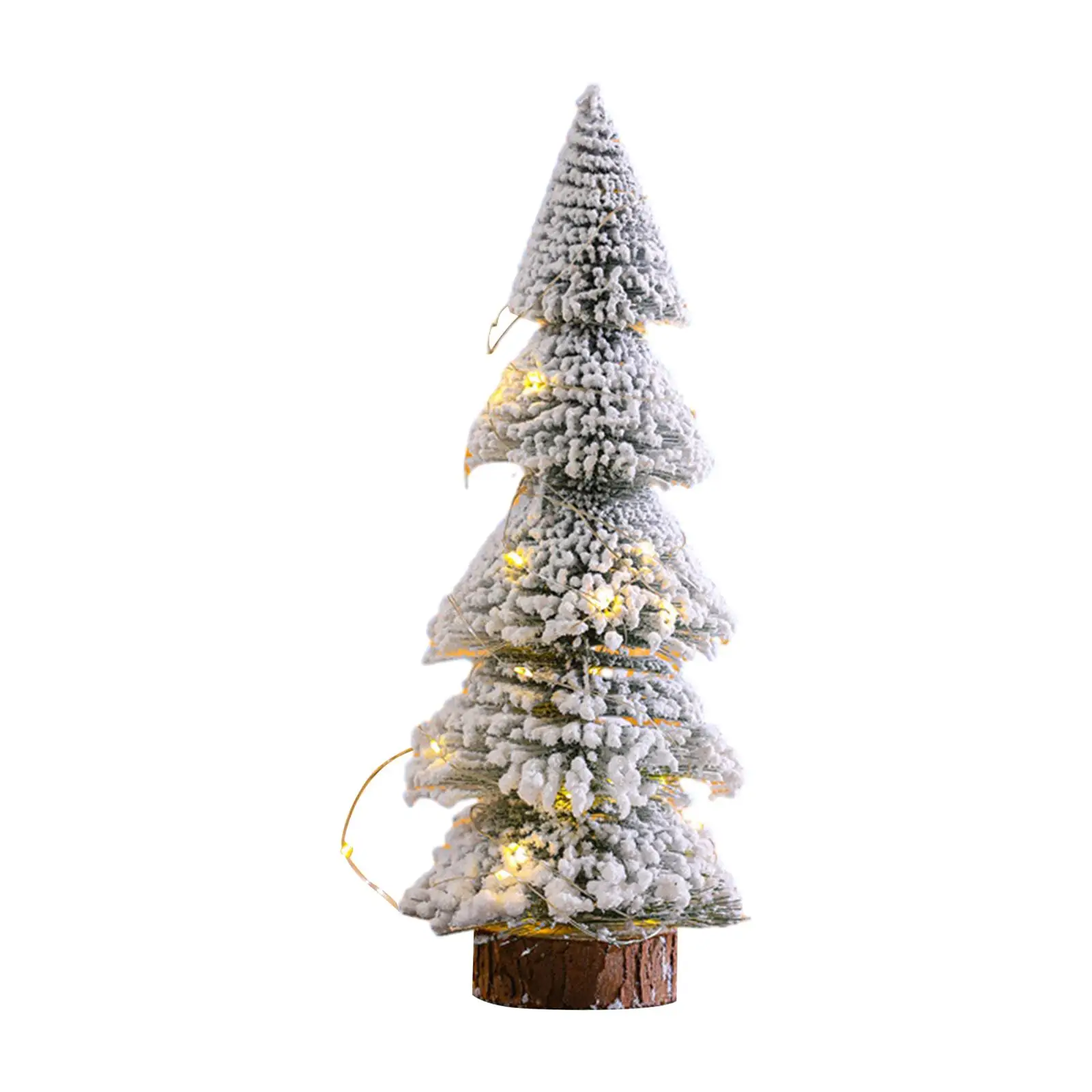 Snow Flocked Christmas Tree with LED Lights Vintage Artificial Mini Snowy Tree for Christmas Holiday Table Home Indoor