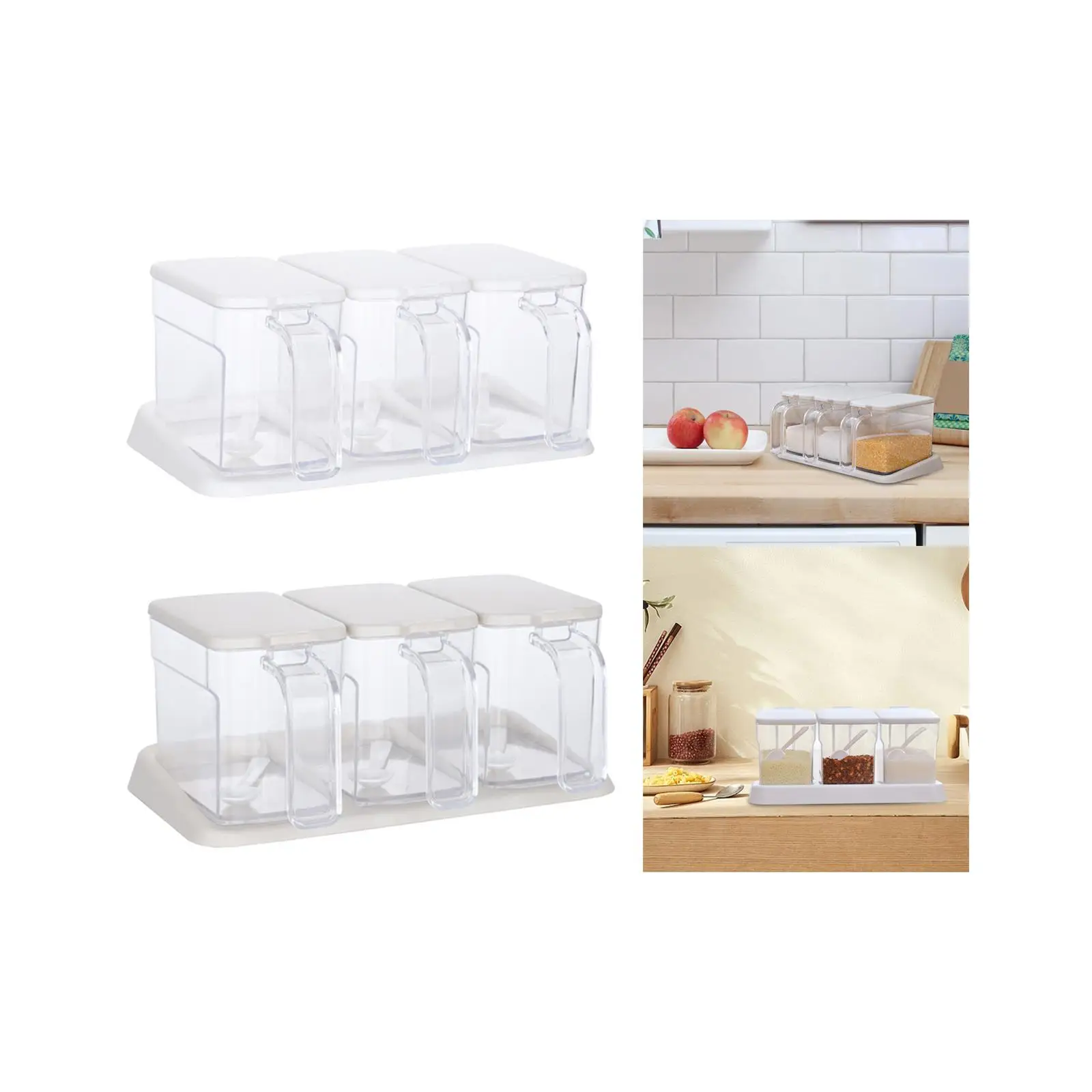 Clear Seasoning Box Removable with Base Seasoning Rack Canister Kitchen Spice Pots Condiments Container for Sugar Salt Spice