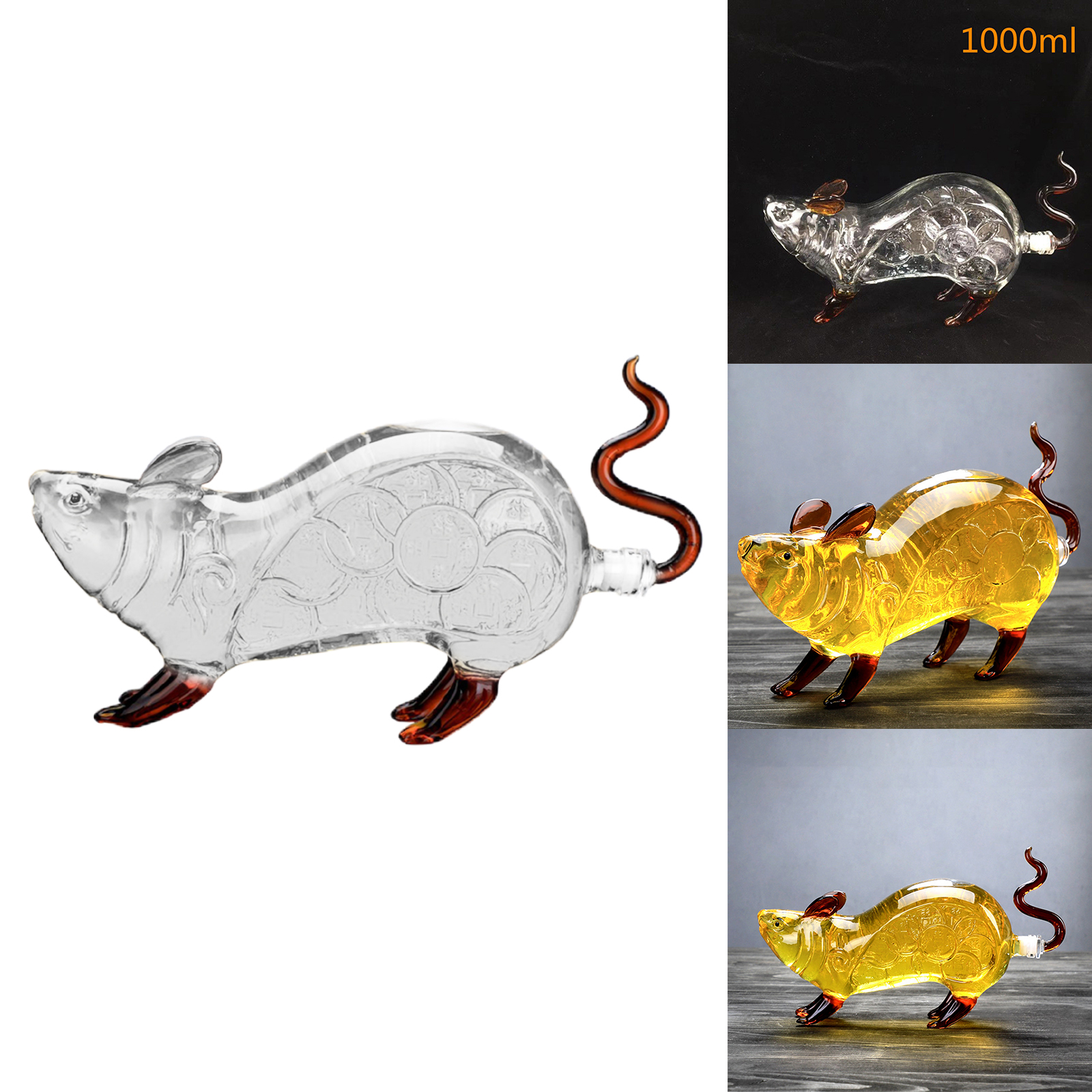 WHISKEYS Decanter Glass Mouse Shape Drinkware Carafe Clear Animal for Car Men