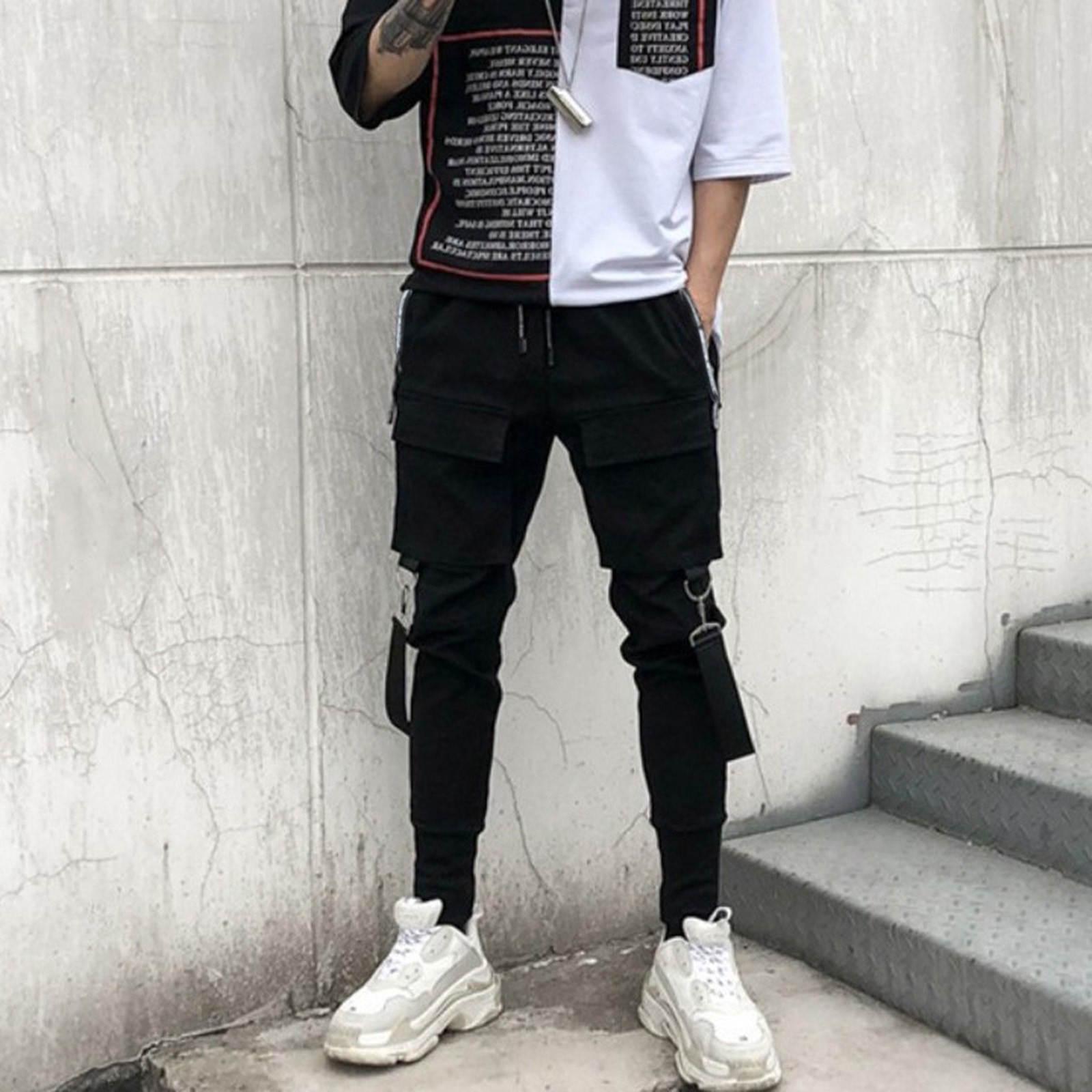 Men'S Cargo Pants Side Pockets Hip Hop Patchwork Sweatpants Outdoor Pencil Trousers For Man Long Fitness Trousers Ropa Hombre...