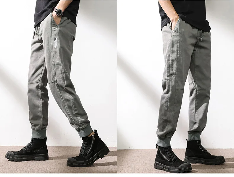 black harem pants 2022Spring Men's New Casual Trousers Hong Kong Style Fashion Loose Elastic plus Size Multi-Pocket Trousers Ankle Banded Working blue harem pants