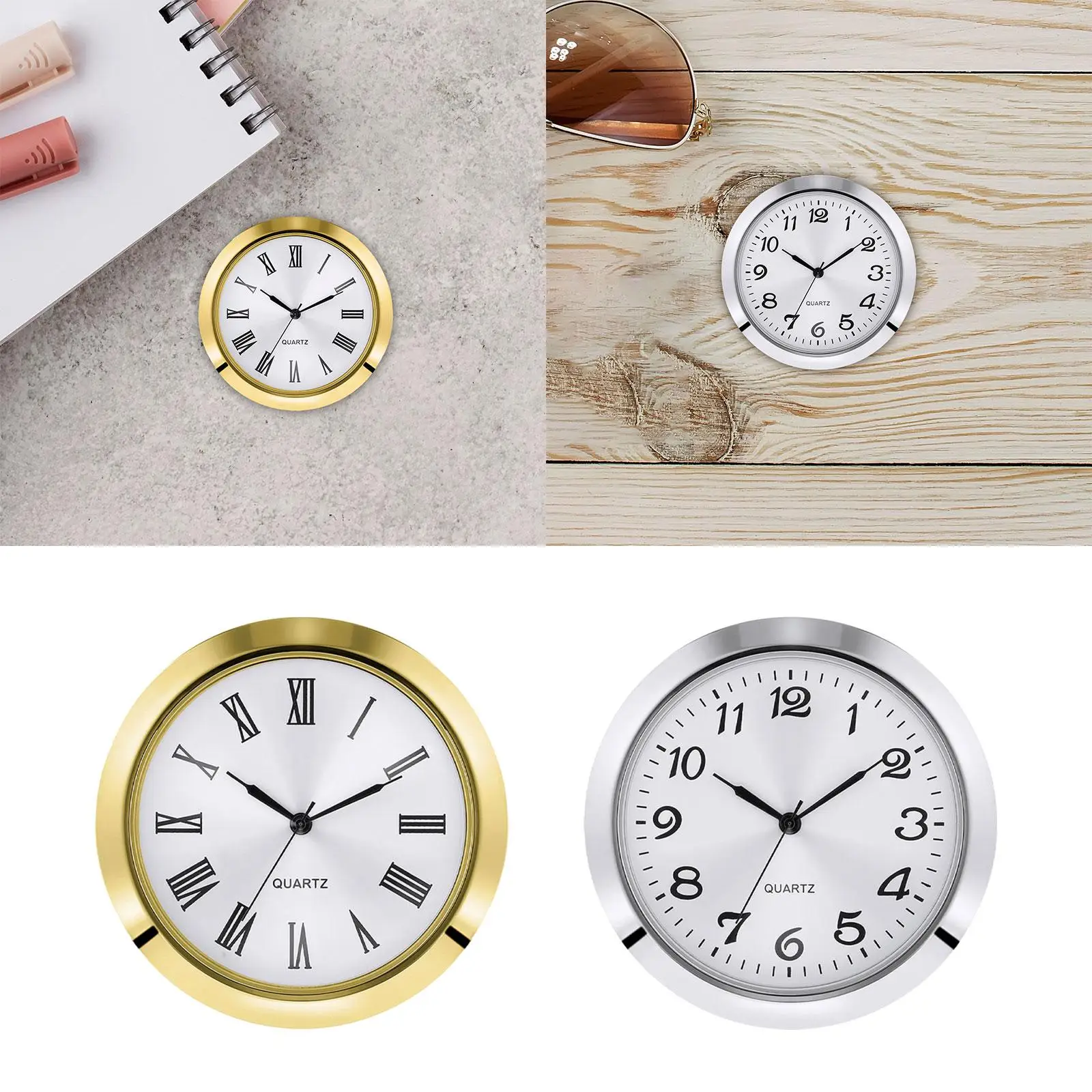 Mini Clock Insert with Numeral Easy to Install Metal White Face Classic Clock Craft Movement Miniature Clock Clock Fit up Insert