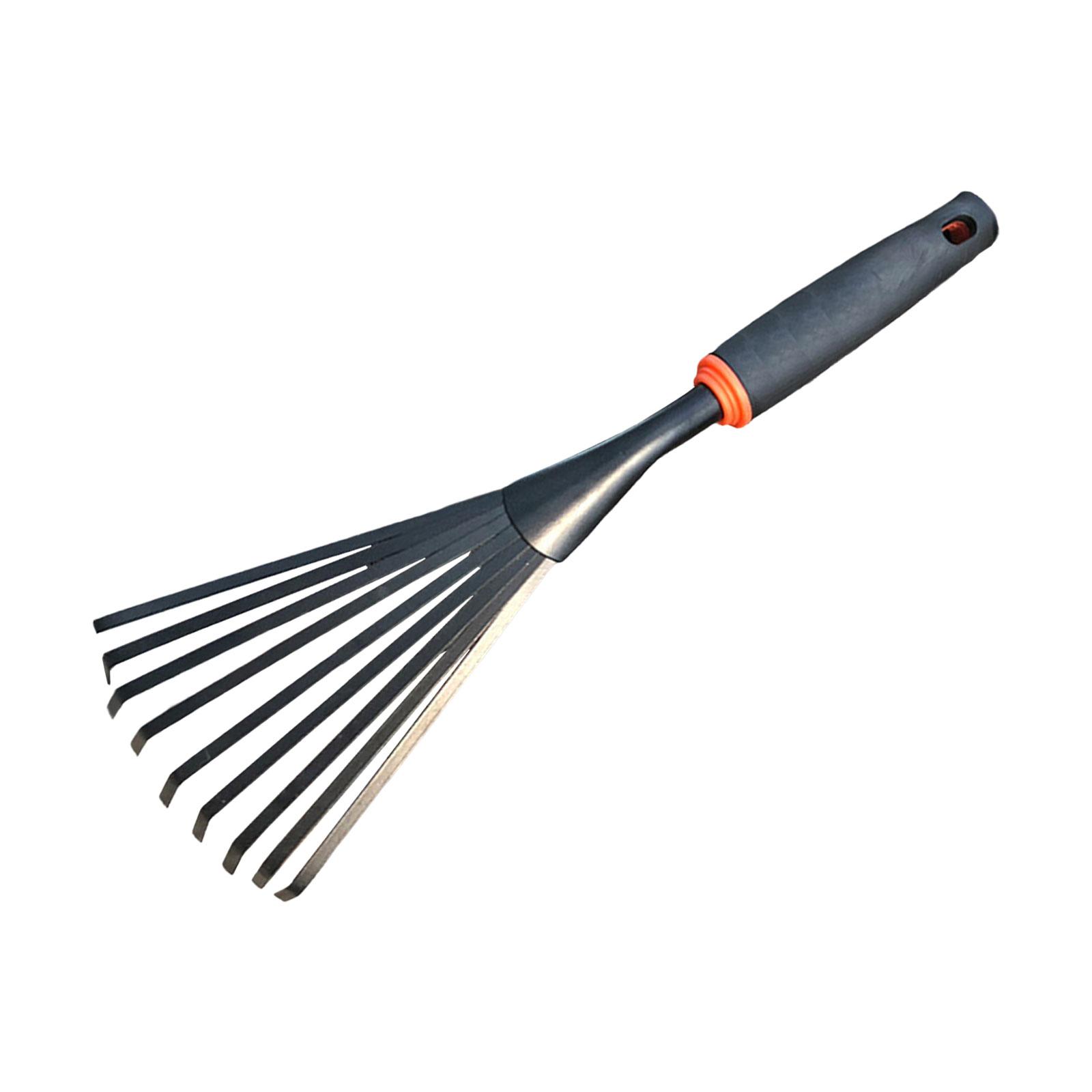 Metal Shrub Rake Small Garden Rake 9 Tines Leaf Rake for Gardening Spreading Mulch Shrub Loosening Soil Courtyard