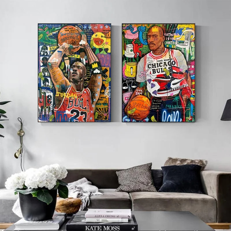 Pop Mural Modern Home Decor Canvas Painting Print Living Room Decoration Street Graffiti Basketball Celebrities Wall Art Poster