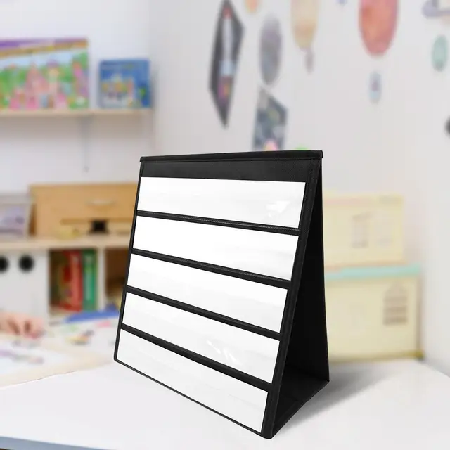 Tabletop Pocket Chart with 20x Whiteboard Cards Self Standing