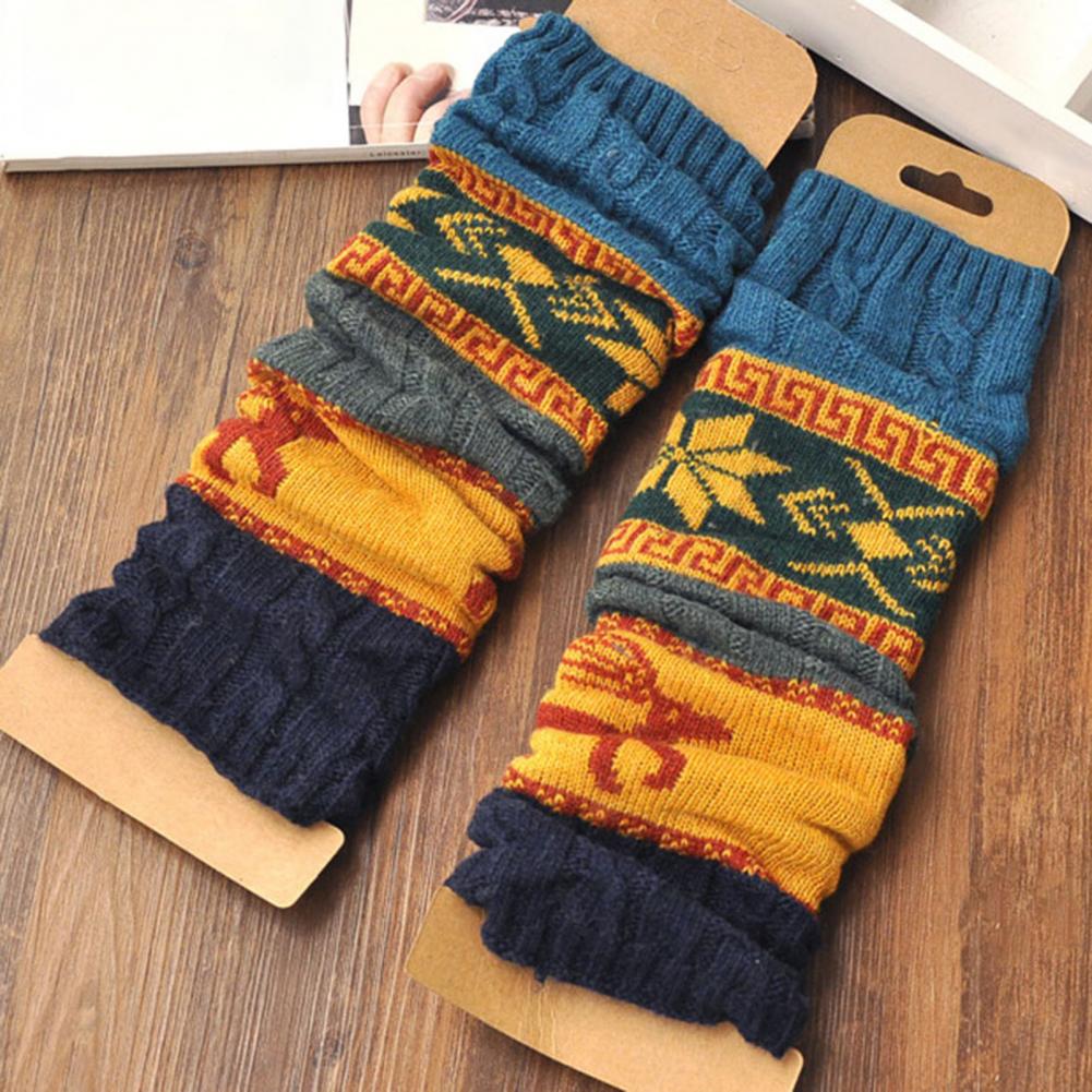 1 Pair Christmas Deer Snowflake Patterns Crochet High Stretchy Knit Knee-High Winter Boot Socks Leg Warmers_voghion.com