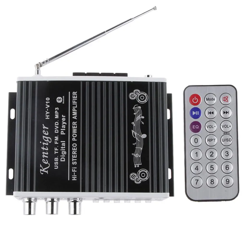 Kentiger HY-V10 Black Mini Hi-Fi Stereo Audio AMP Amplifier Support FM/MP3/TF/USB/DVD for Car Motorcycle Home
