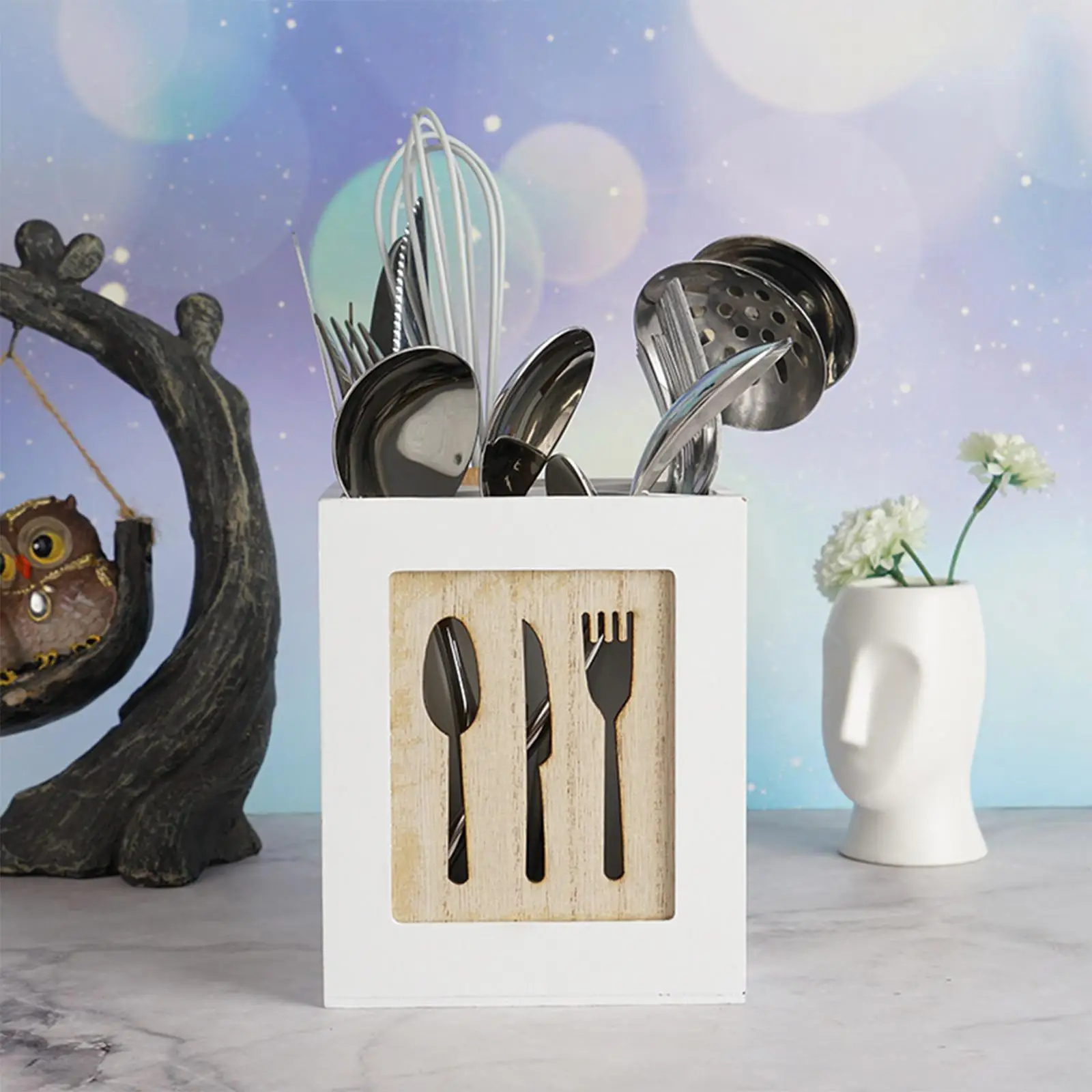 Wooden Kitchen Cutlery Holder Flatware Organizer Rack Shelf for Kitchen Table Chopstick Holds Fork Silverware Gadgets