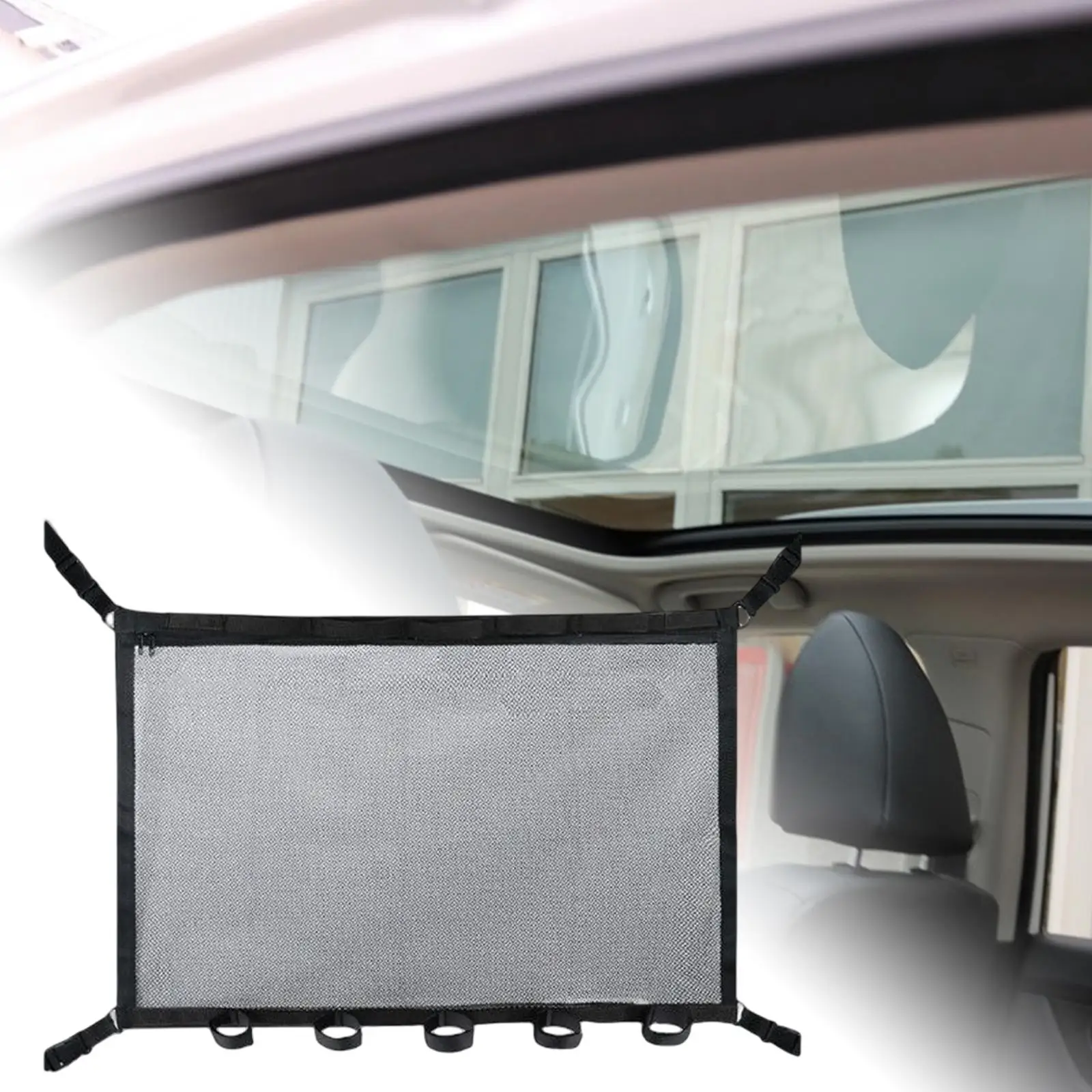 Portable Car Ceiling Storage Net Rod Holder Adjustable Double Layer Mesh Car Roof Organizer for Truck Travel Tent Blanket Toys