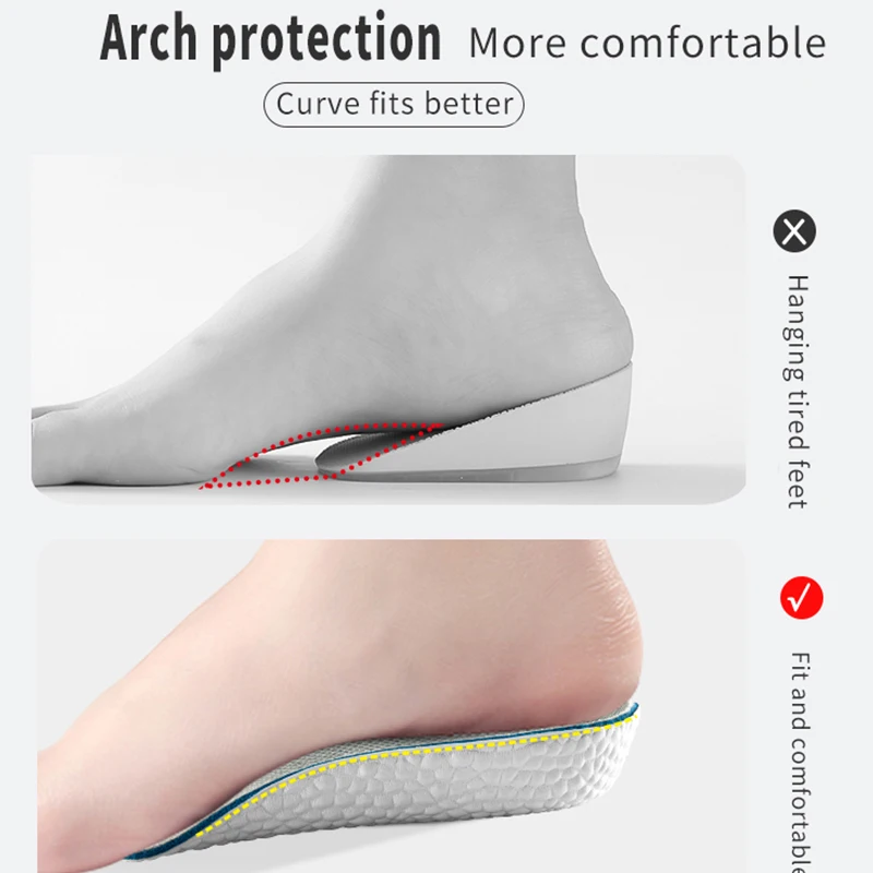 Höhe Erhöhen Einlegesohlen Männer Frauen Schuhe Flache Füße Arch Support Orthopädische Einlegesohlen Turnschuhe Ferse Lift Memory Foam Weiche Schuh Pads – Detail 3