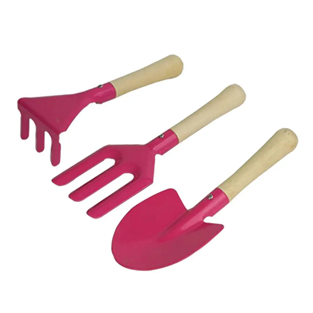 3pcs Mini Metal Rake Shovel Fork Set Garden Tool for Kids Children Beach Sandbox Toy Safe Gardening Equipment
