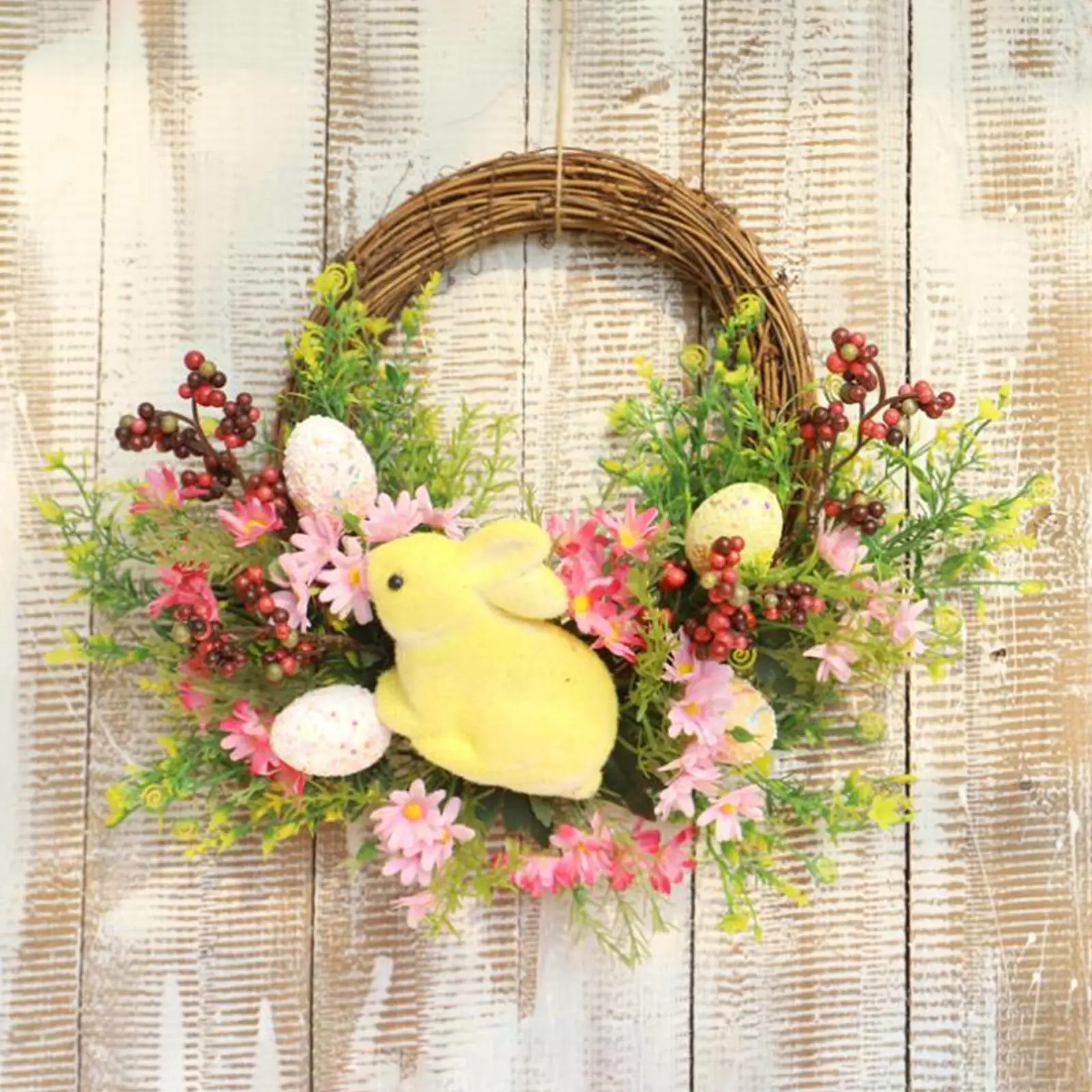 Easter Wreath  Garland with Colorful Eggs Bunny Window for Holiday Front Door Garden Wedding Home Decor