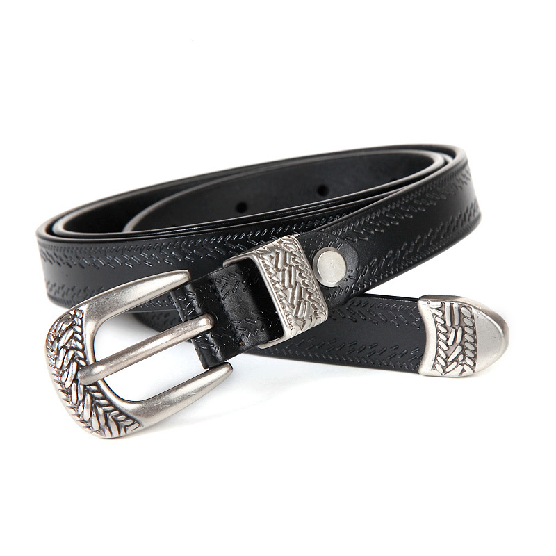 Neue Mode Frauen Dame Vintage Boho Metall Leder Doppel Schnalle Taille Gürtel Bund frauen Echt Leder Rindsleder Gürtel 1,8 cm – Detail 2