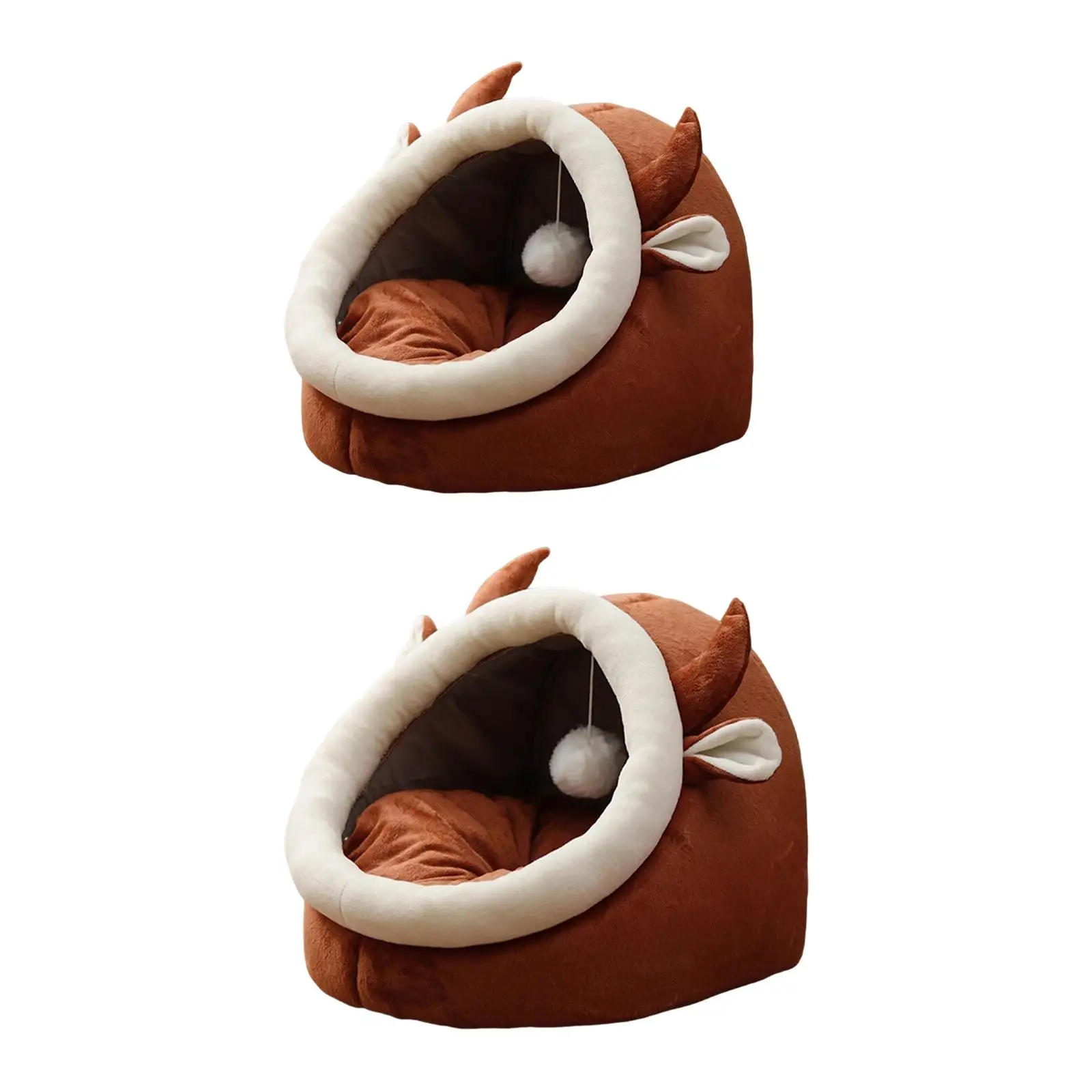 Comfy Cat Beds Pet Dog Bed with Washable Cushions Warm Nest Semi-Closed Hut Foldable with Play Ball Cat House for Cats