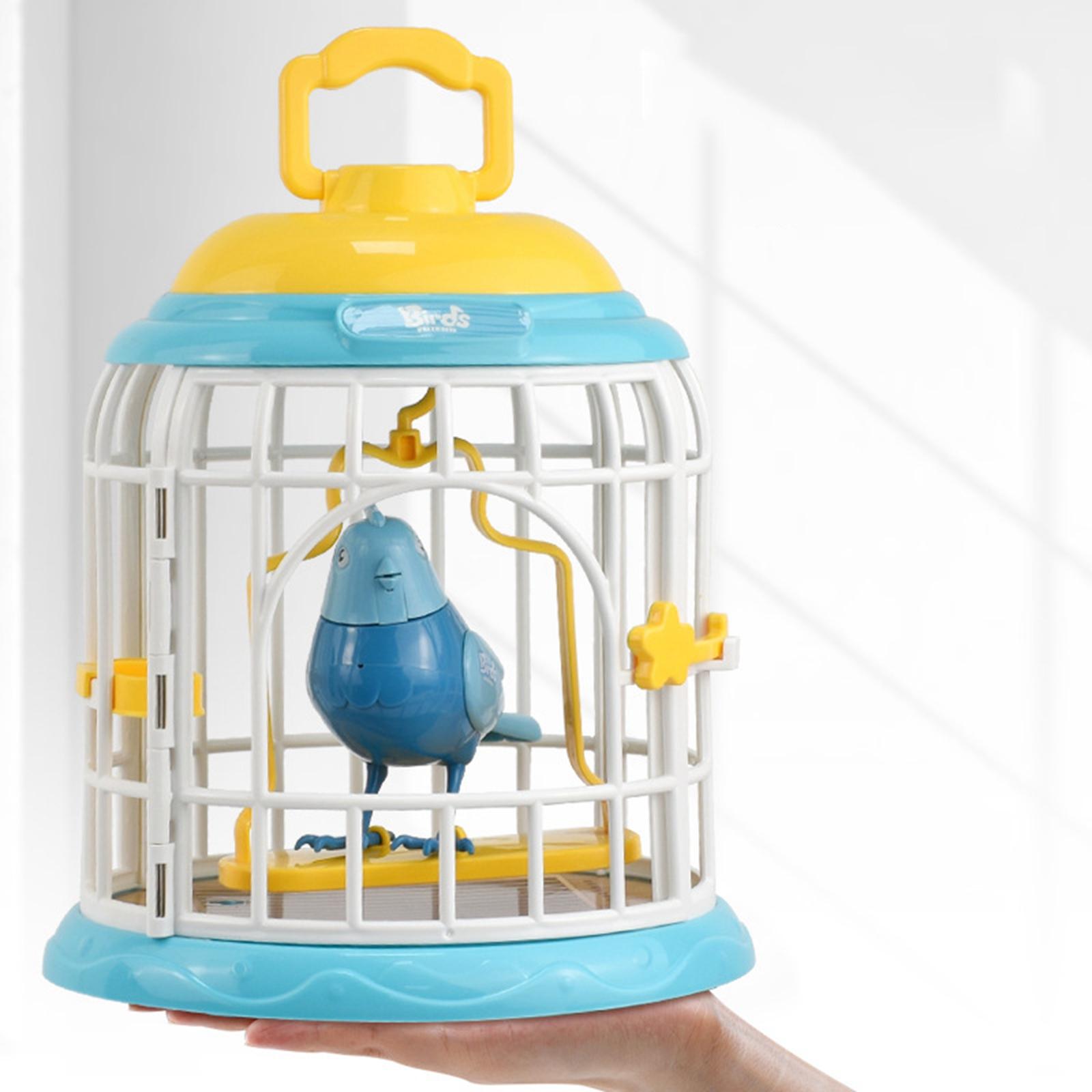 Simulation Singing Chirping Bird in Cage Voice Control Bird Toy for Children