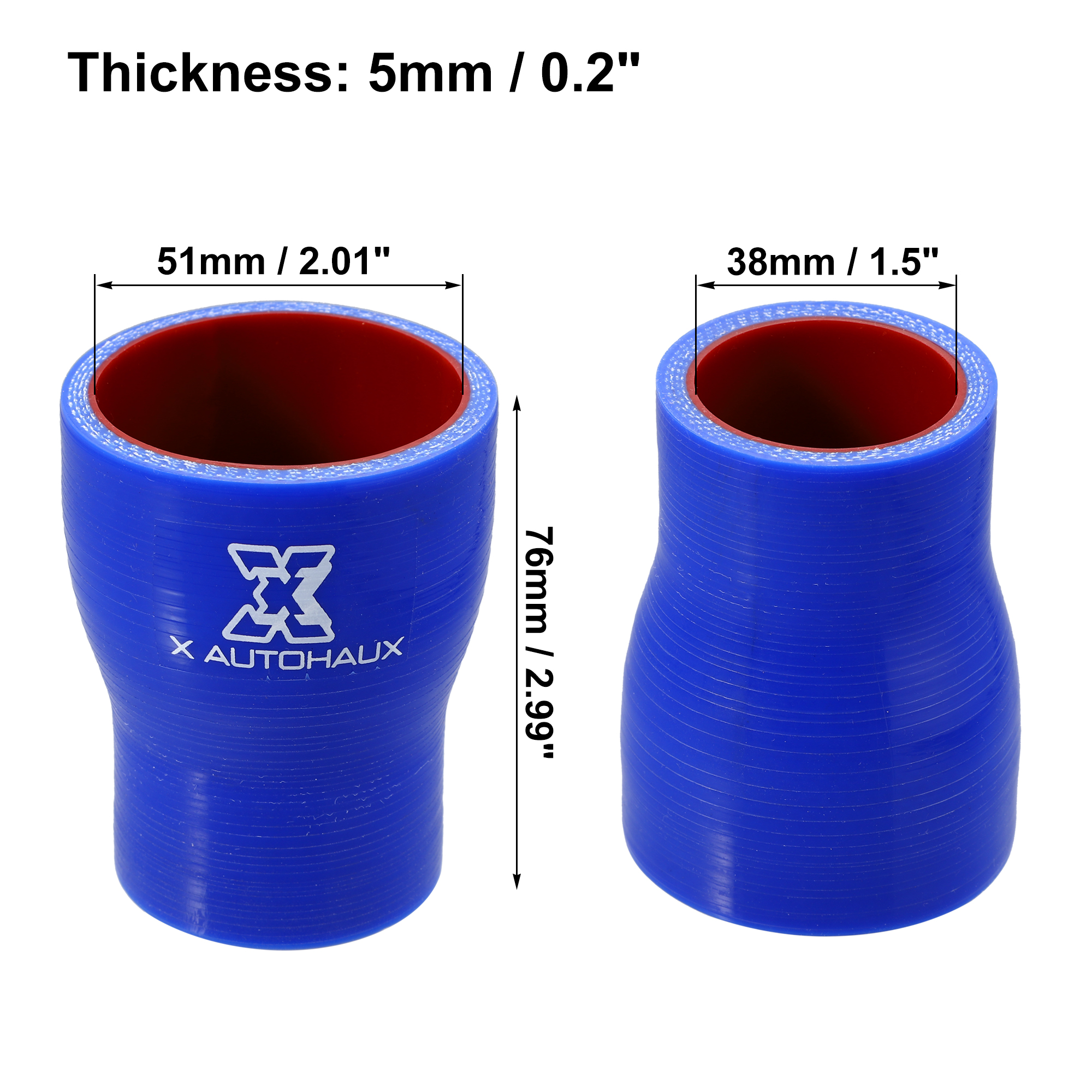 X Autohaux 38–51 mm 45–63 mm 51–60 mm 60–70 mm Innendurchmesser, gerader Silikon-Reduzierschlauch, Silikonschlauchkupplung, Ladeluftkühlerrohr, 29 Größen – Detail 3