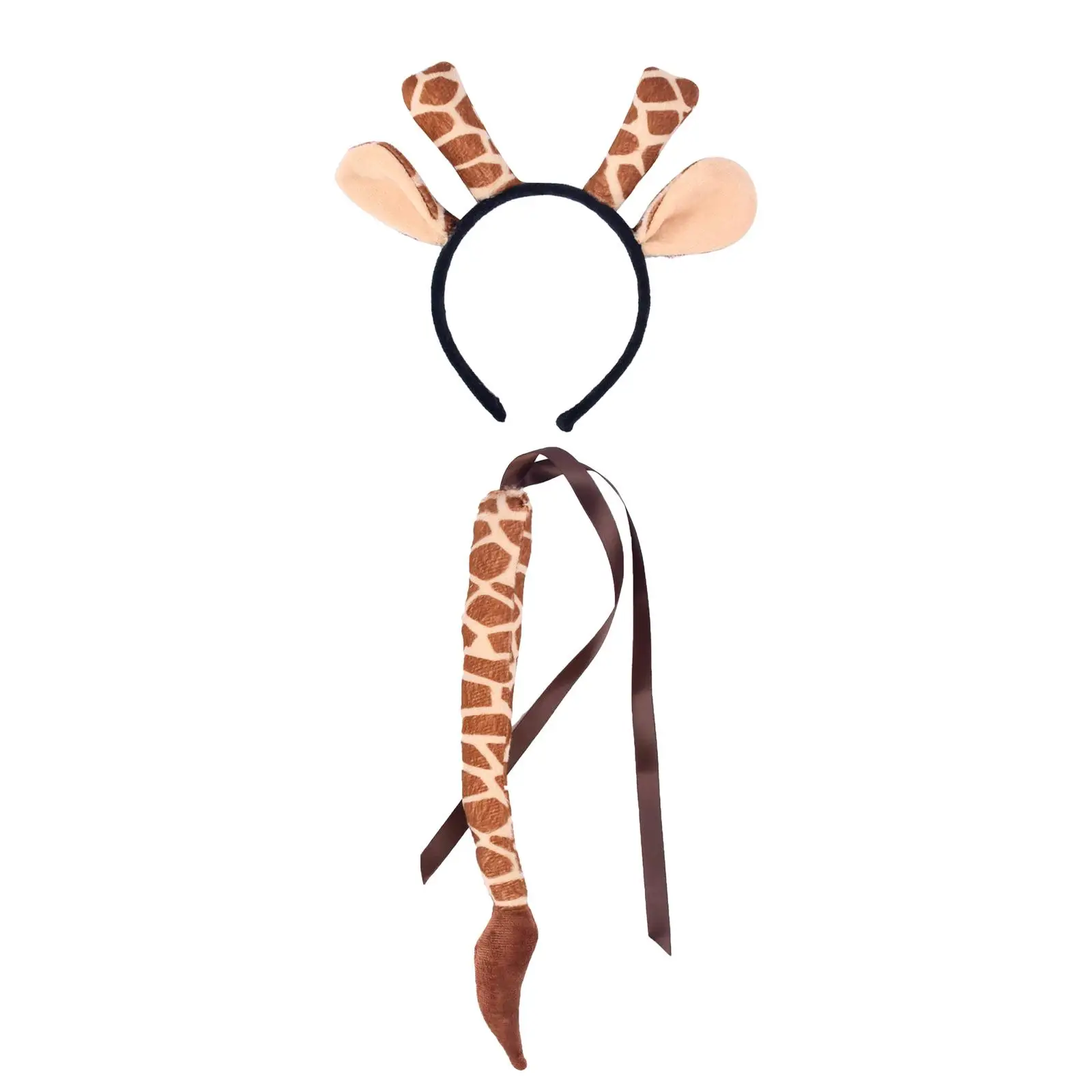 Giraffe Ears and Long Tail Dress up Long Tail Faux Costume Cow Ear Headband for Performance Prom Christmas Halloween Fancy Party