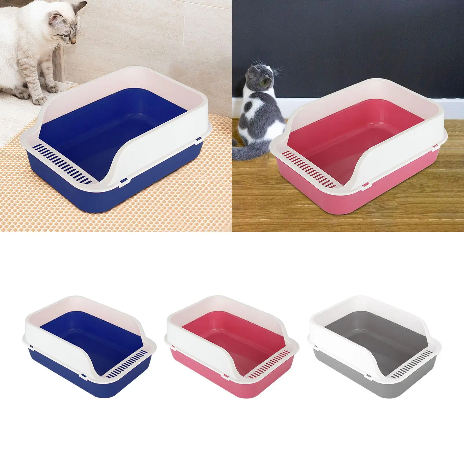 Kitty Litter Pan, Cat Litter Box Anti Splashing Cats Potty Toilet with High Side Semi Closed Pet Litter Tray Cats Litter Pan