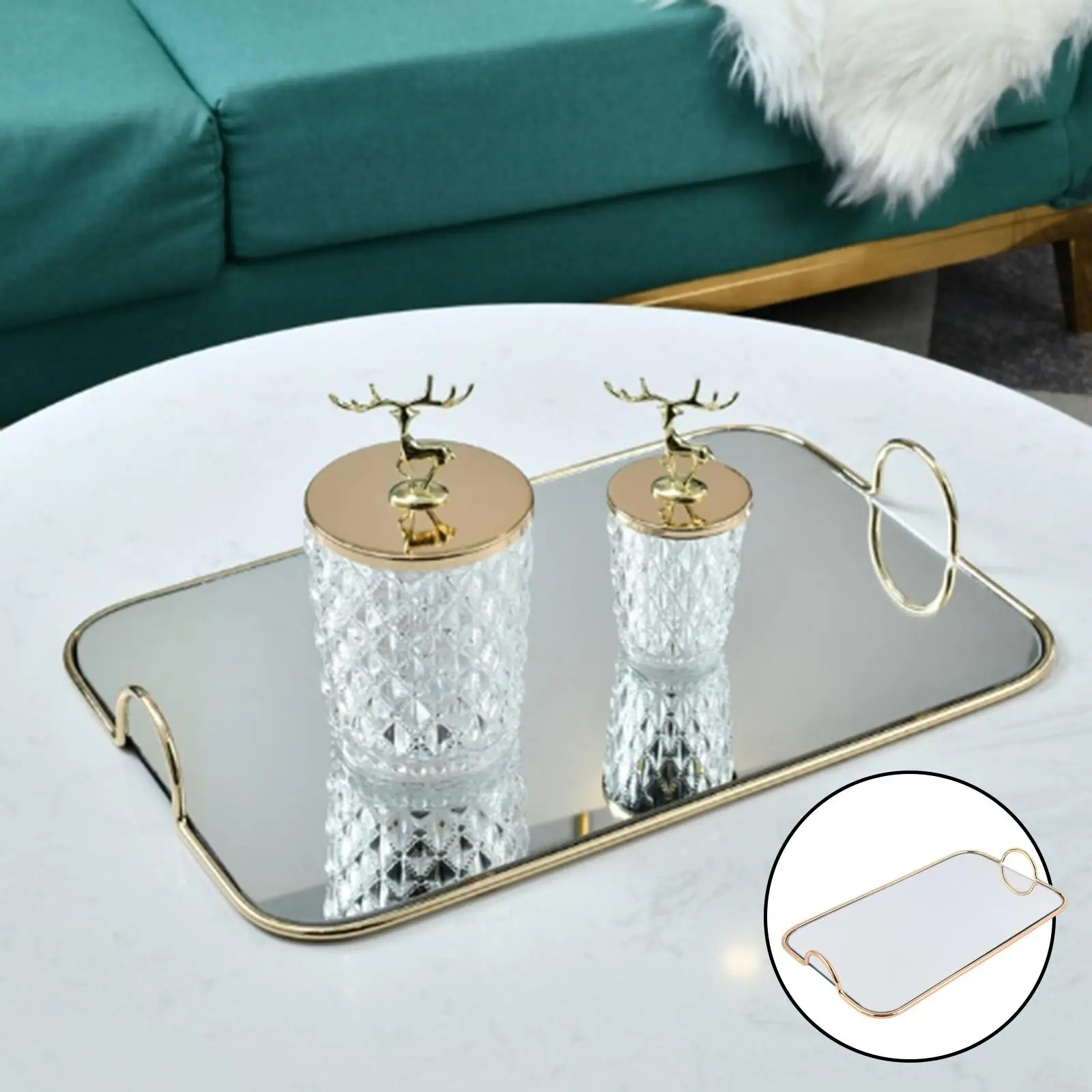 Decorative Tray with Handle, Mirror Tray, Vanity Tray Jewelry Perfume Organizer