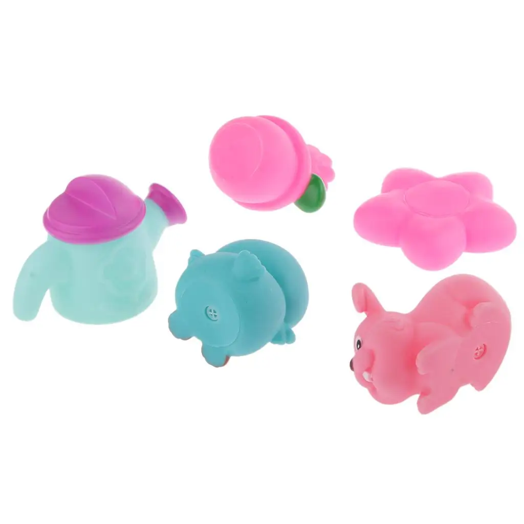 5pcs Cute Rubber Squeaky Garden Animals Plants Baby Kids Bath Toys
