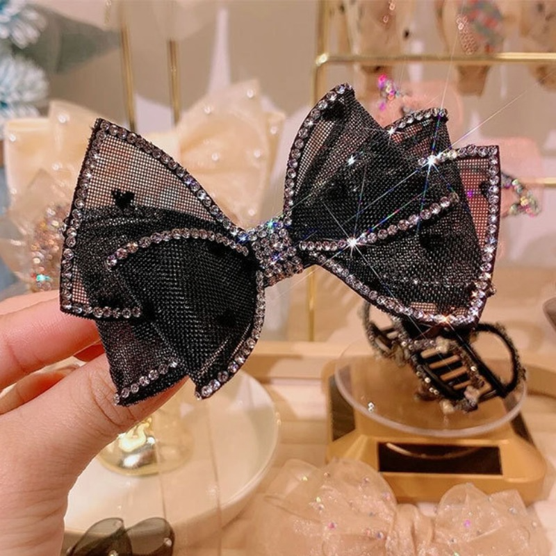 Mode neue Frühlings clip Bögen Strass Haars pangen Luxus Kopfschmuck High-End Haarnadel Kopf bedeckung für Mädchen Braette Pince Cheveux – Detail 1