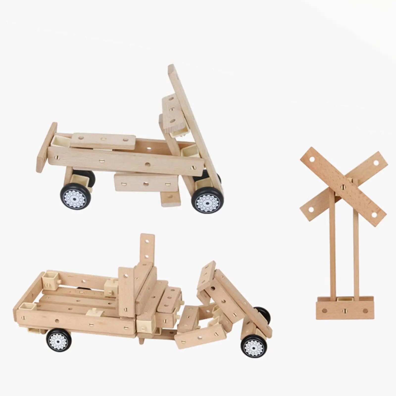 Wooden Building Blocks Set Wood Planks Set Construction Toys Screws Nuts DIY Wooden Building Kit for Preschool Kindergarten Kids
