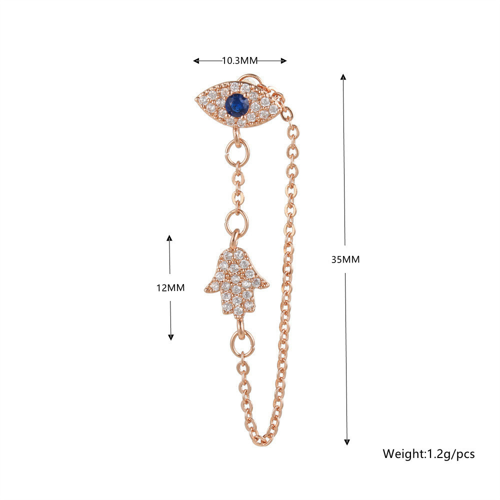 Blaue Teufelsauge-Palm-Kettenohrringe, 18 Karat vergoldet, zierliche modische Damen-Ohrringe mit Schmetterlingsschnalle, Geburtstagsgeschenke für Freunde – Detail 6