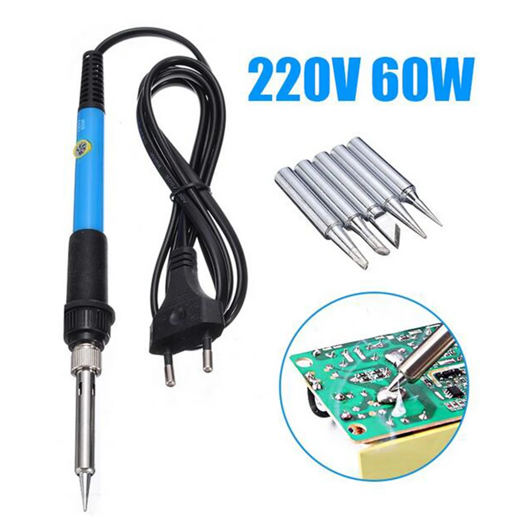 60W Adjustable Temperature Electric Welding Soldering Iron Tools 5 Tips 220V