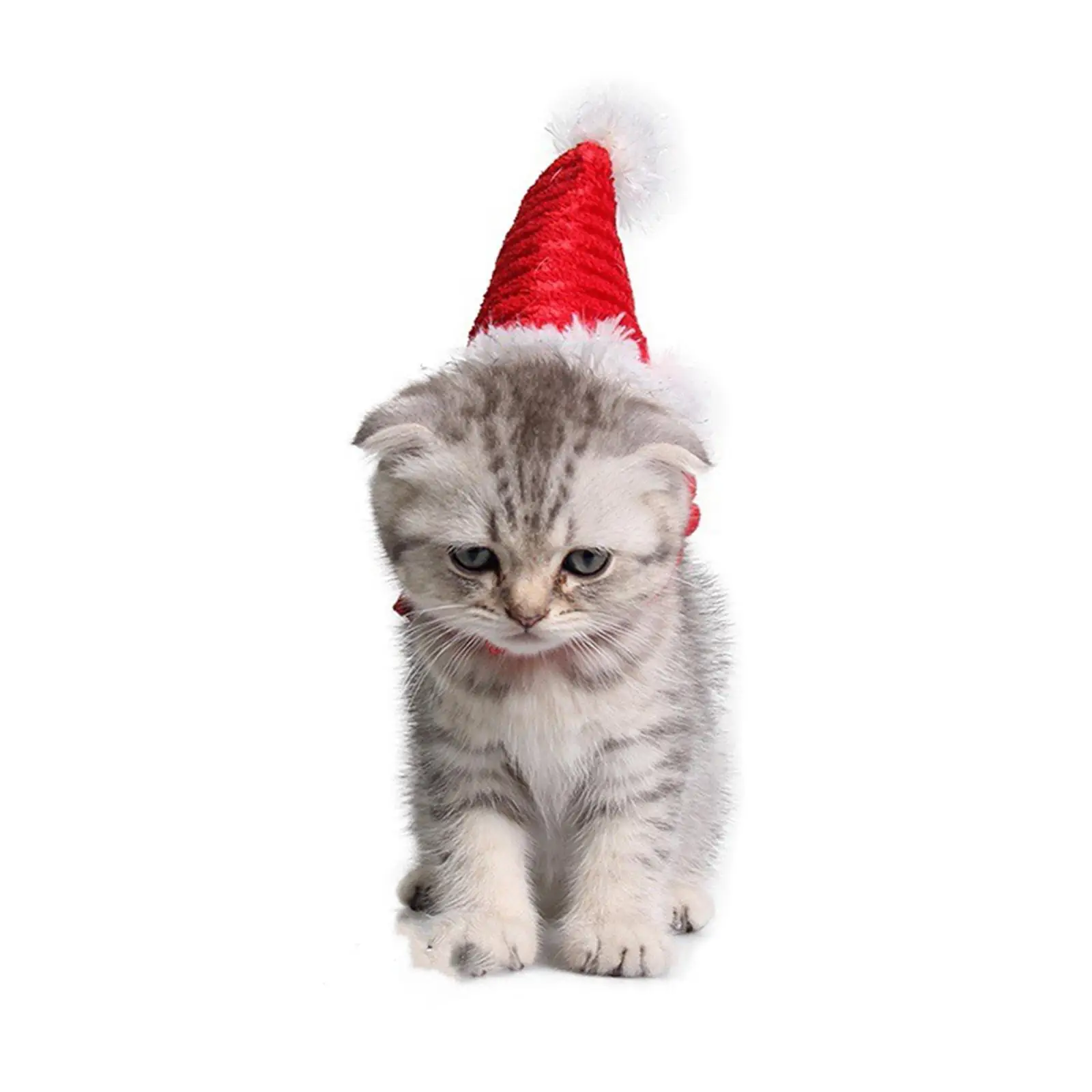 Cute Cat Hamster Santa Hat Cap Pet Christmas Hat Adjustable Under Chin Strap Head Accessories Comfortable to Wear Xmas Accessory