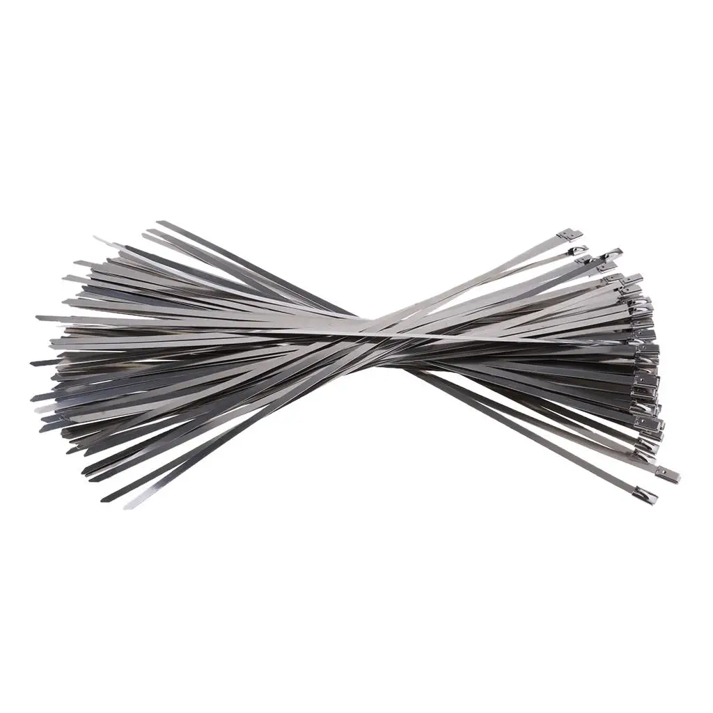 100Pcs Stainless  Metal Exhaust  Locking Zip Ties Sliver