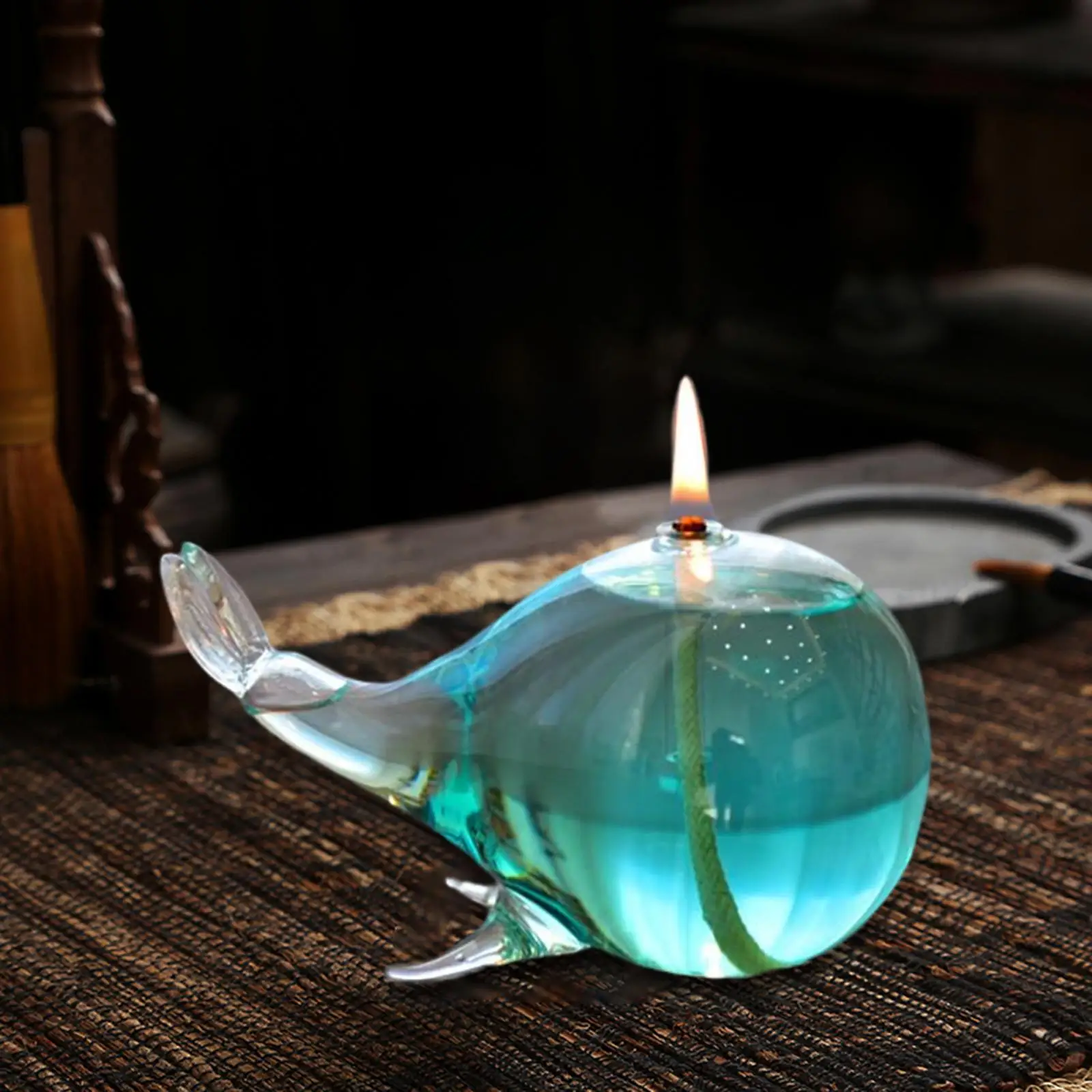 Oil Lamp Whale Design Delicate Glass Crafts for Hotel Household Housewarming